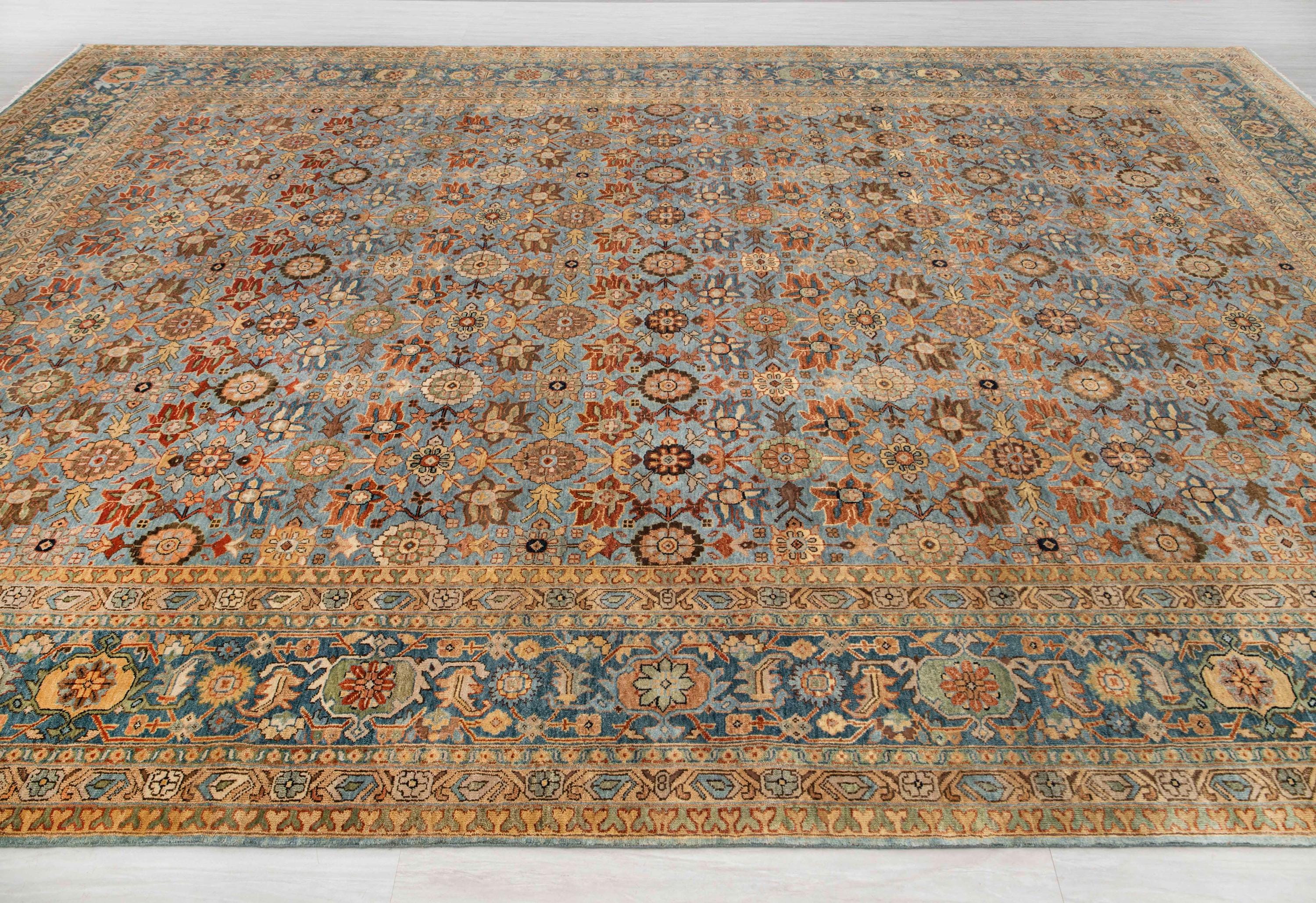 10x14 Blue Persian Mina Khani Pattern Reproduction Fine Density Soft Hand Knotted Wool Rug, -G-12126, CUSTOM SIZES AVAILABLE