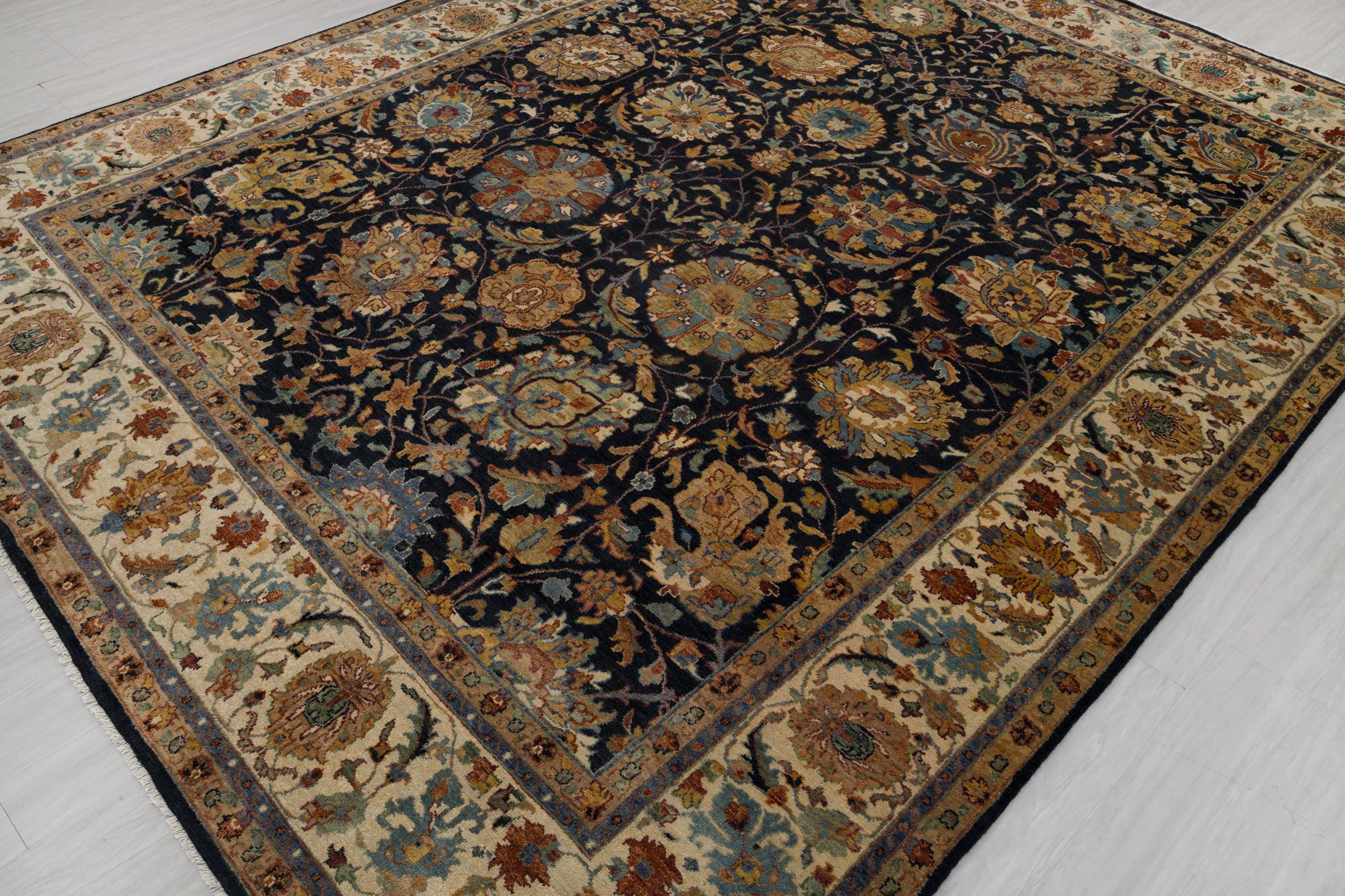 Blue Persian Tabriz Reproduction Fine Density Soft Hand Knotted Wool Rug, -G-10706, Custom Size Available