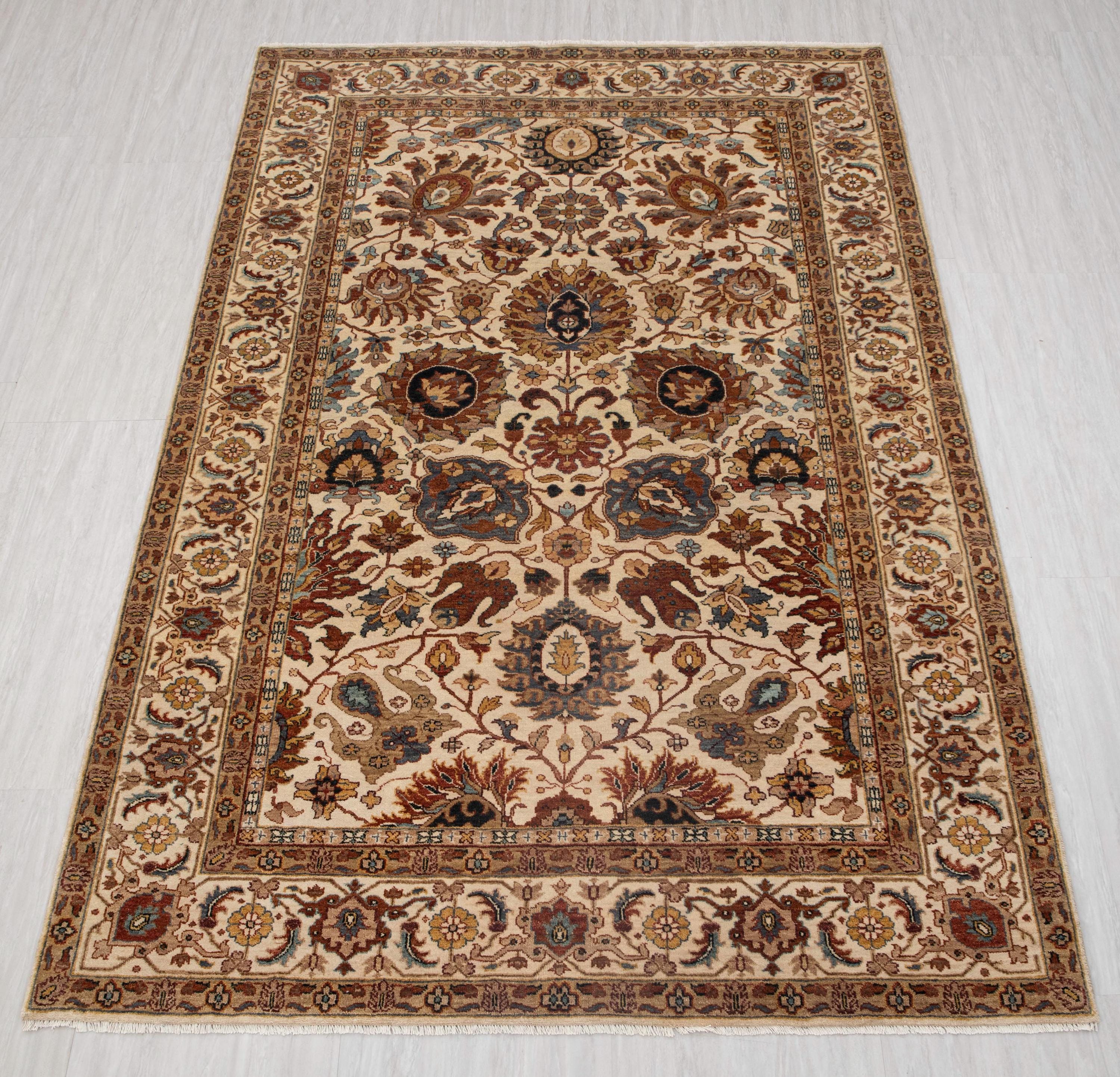 Ivory Cream Persian Tabriz Reproduction Fine Density Soft Hand Knotted Wool Rug, -G-11378