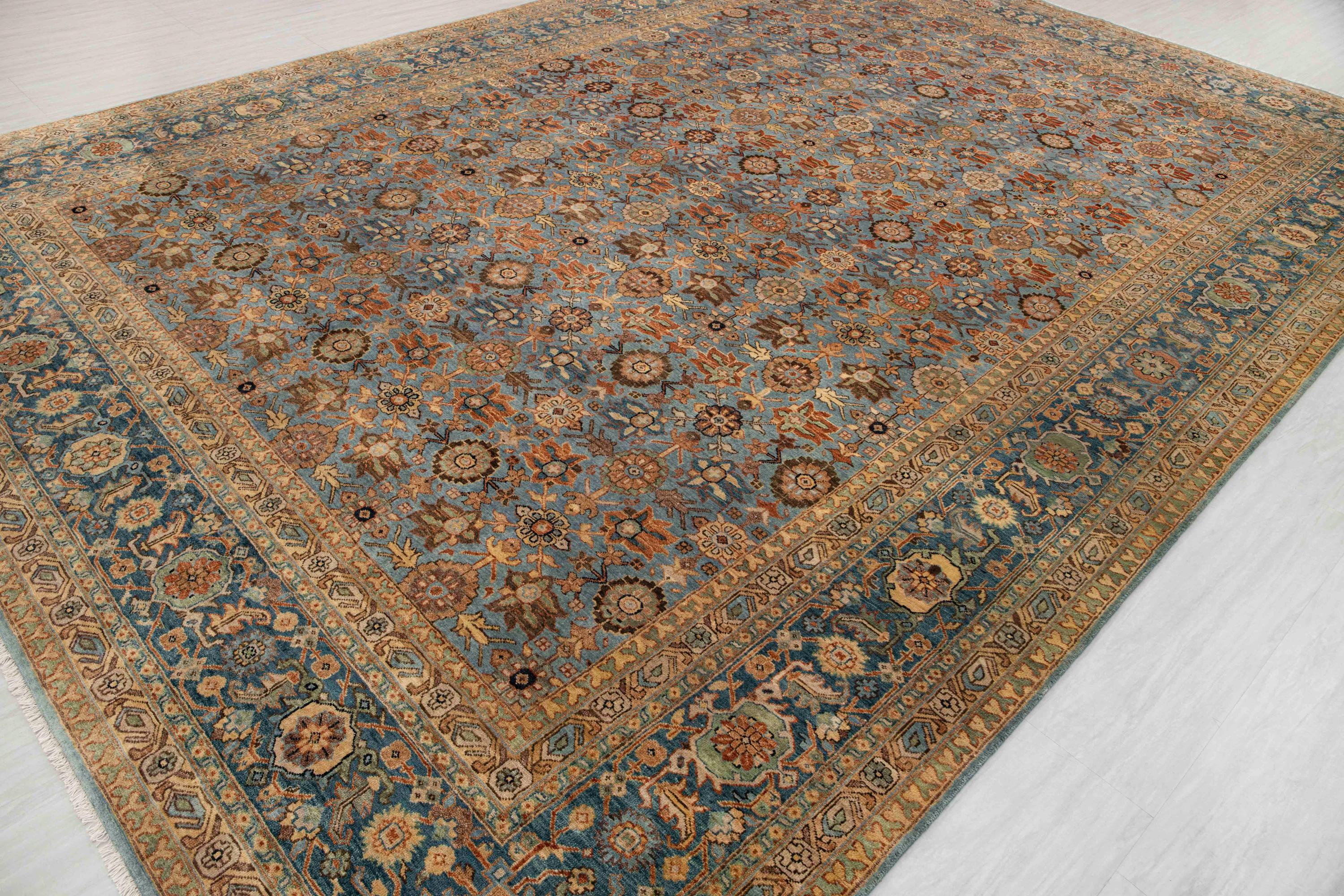 10x14 Blue Persian Mina Khani Pattern Reproduction Fine Density Soft Hand Knotted Wool Rug, -G-12126, CUSTOM SIZES AVAILABLE