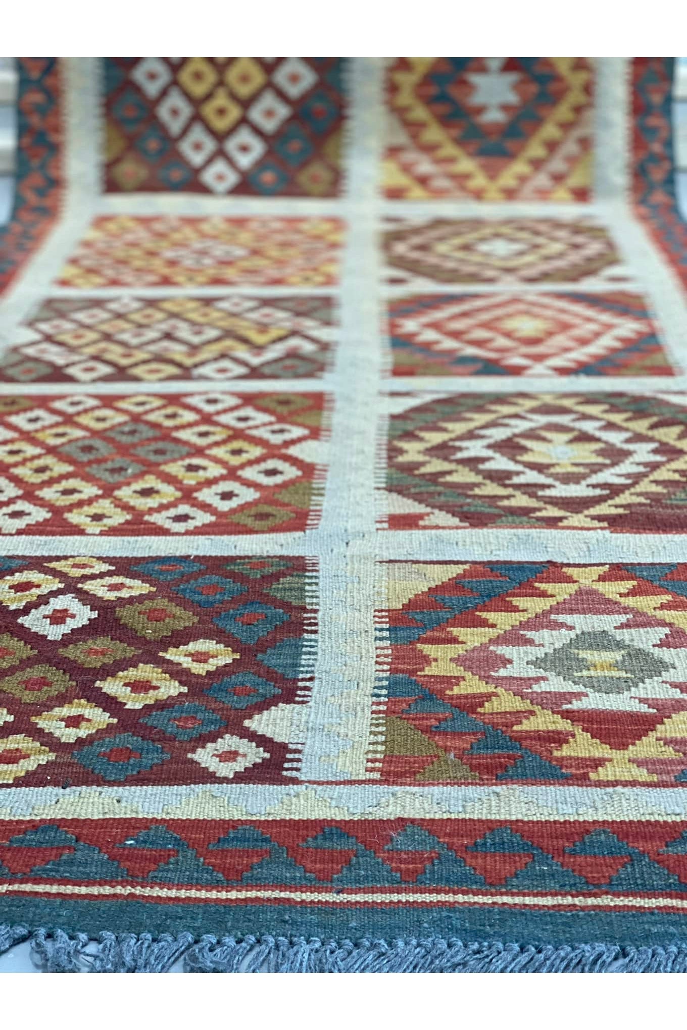 HANDMADE AFGHAN MAIMANA KILIM | 406 X 91CM |