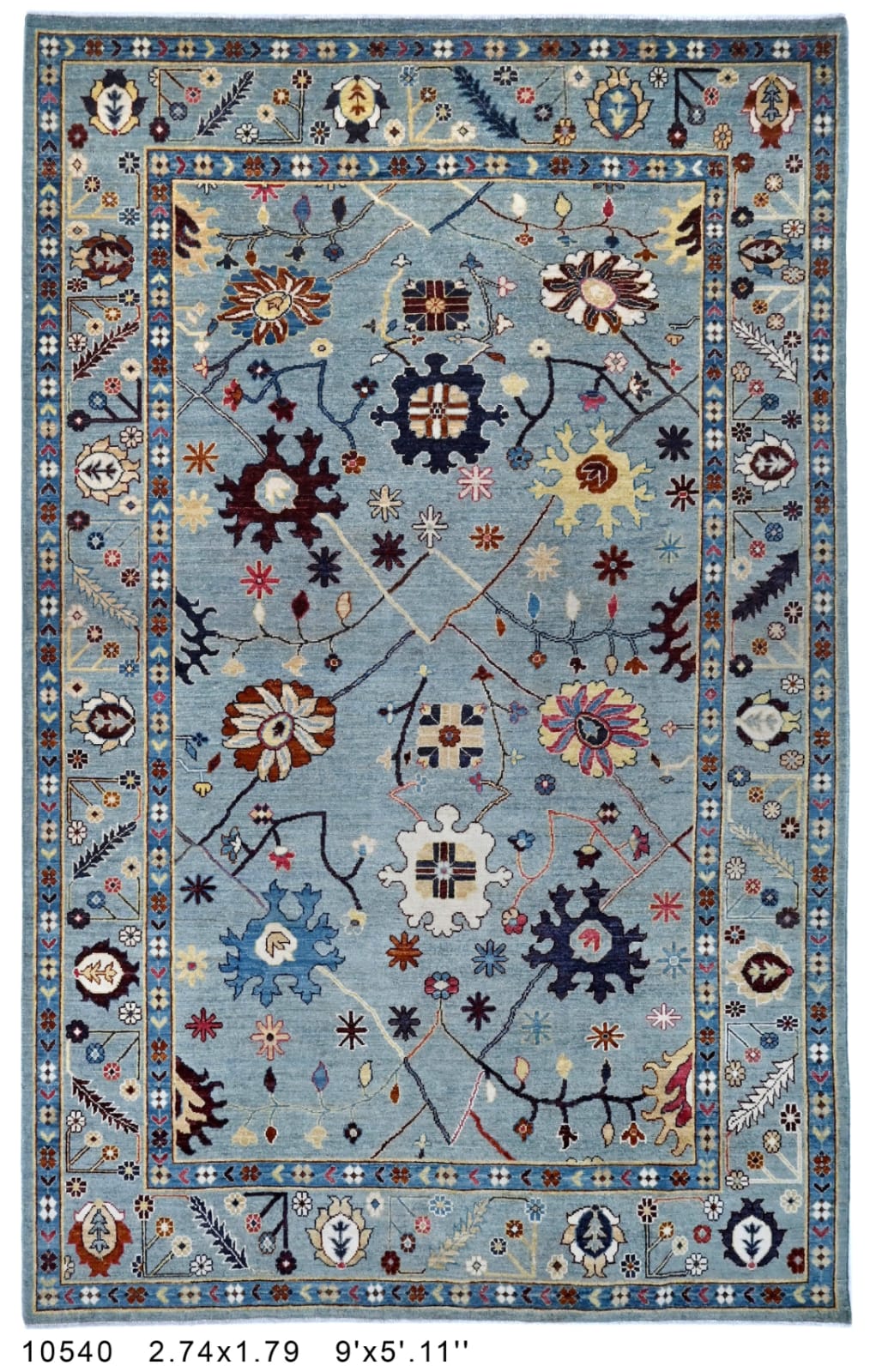 Bagh-e-Firuzeh Afghan hand-knotted Ghazni wool rug, overhead view