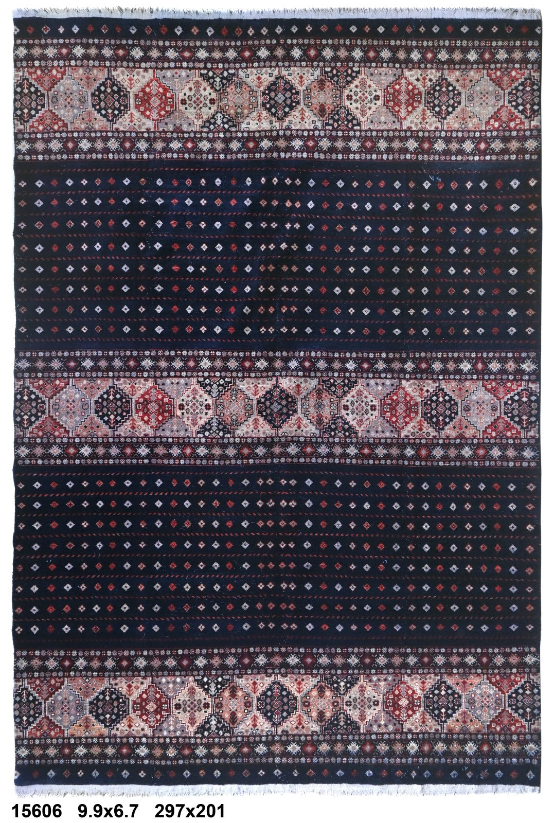 Shab-e-Kochi Afghan hand-knotted Ghazni wool rug, overhead view