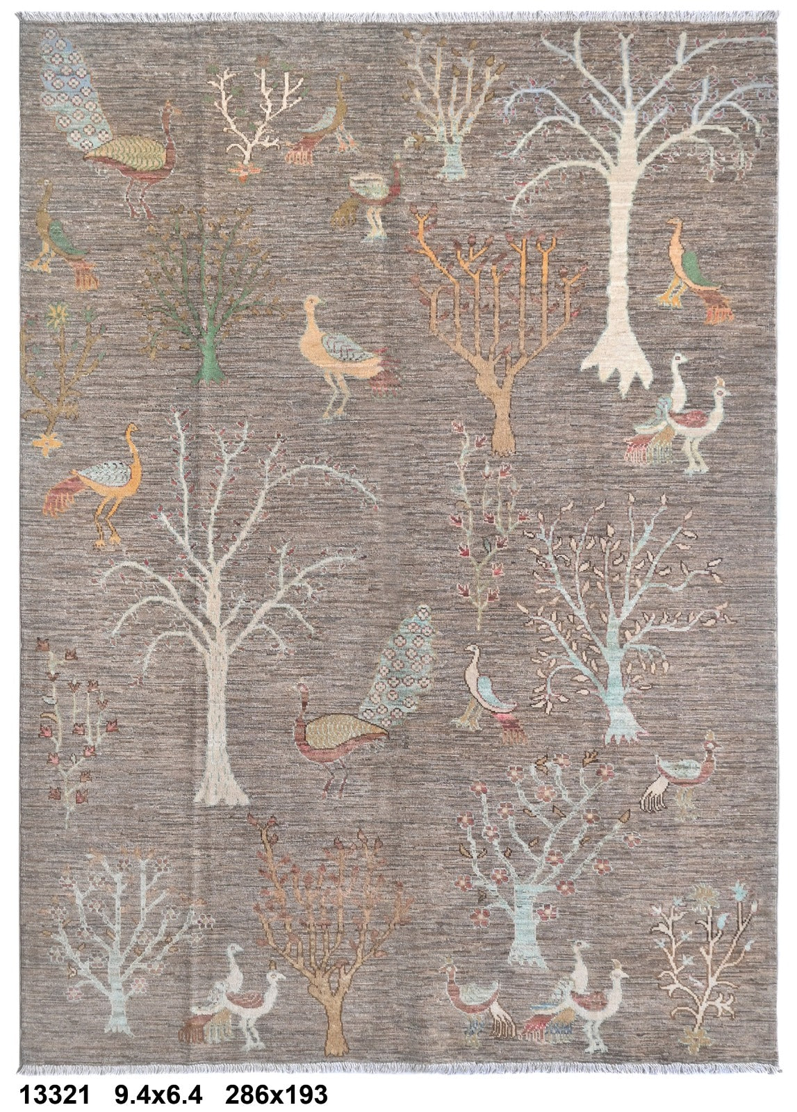 Taus-e-Paghman Afghan hand-knotted Ghazni wool rug, overhead view