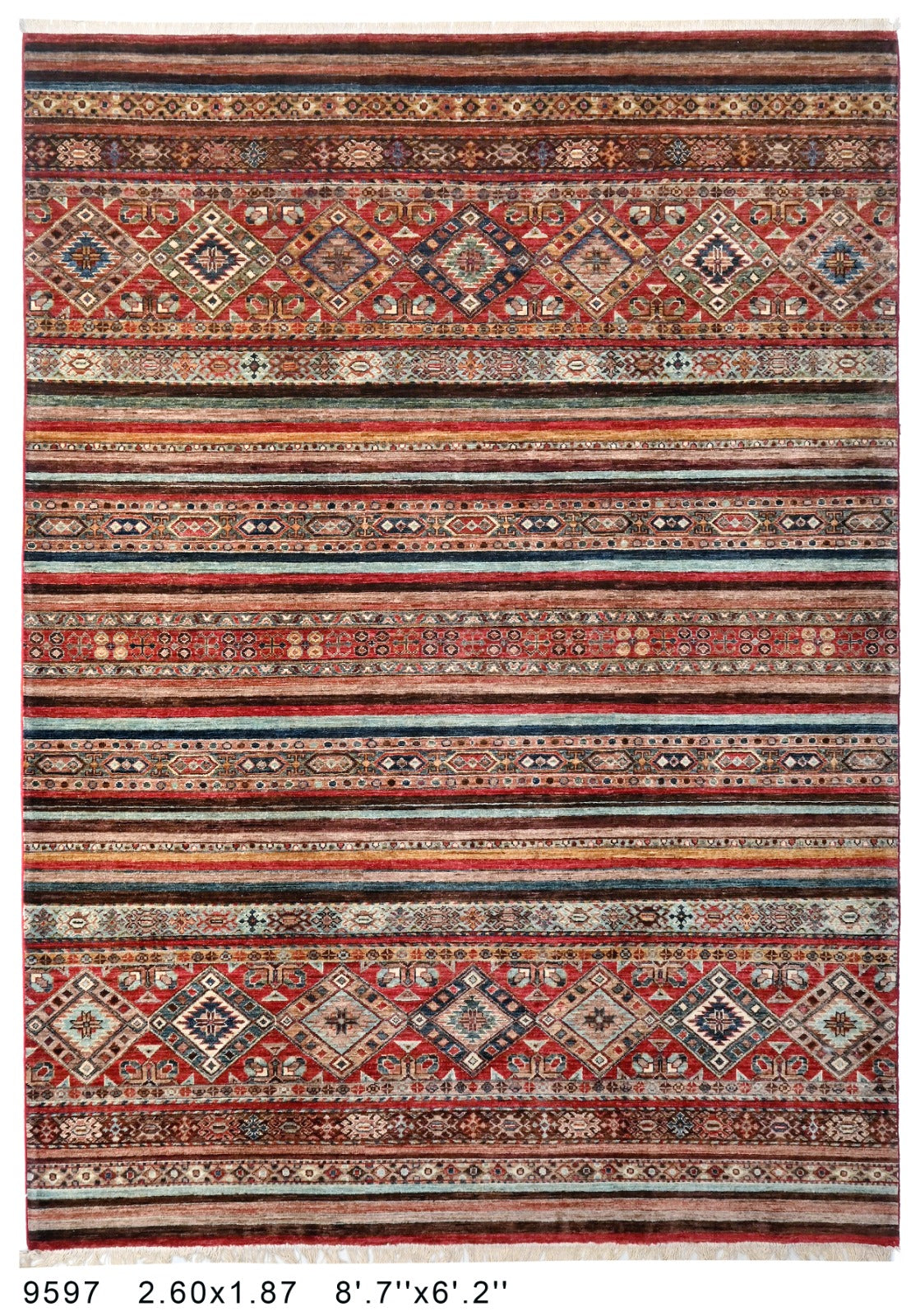 Kochi-e-Surkh Afghan hand-knotted Ghazni wool rug, overhead view