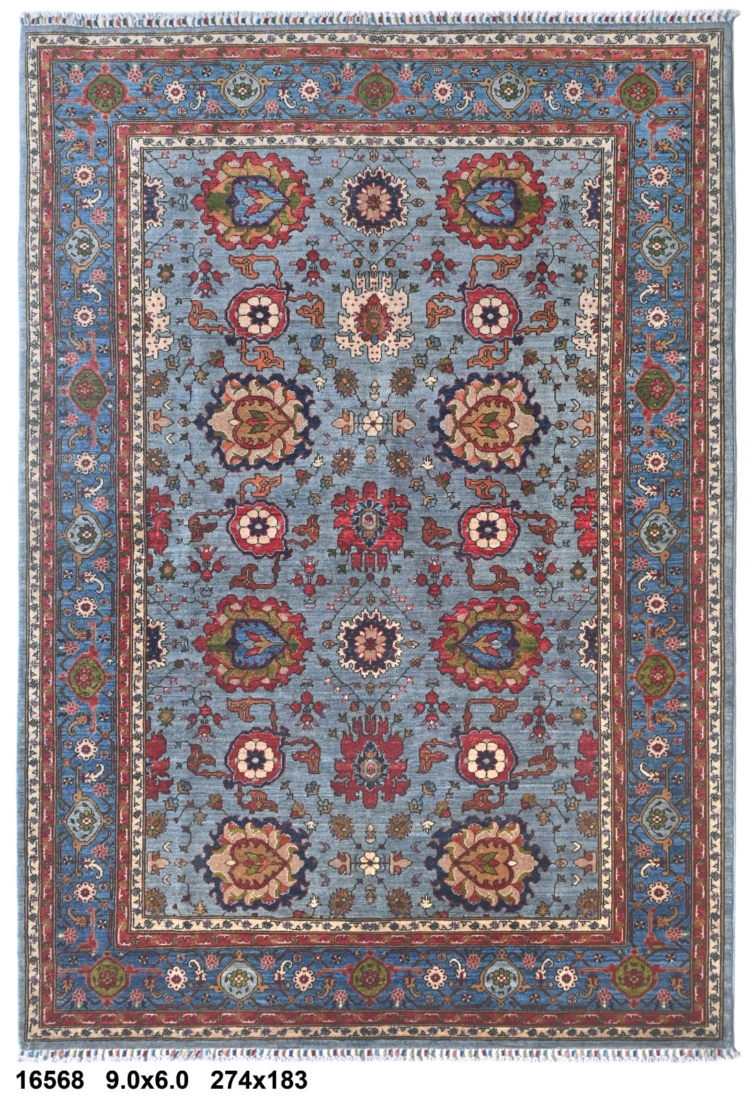 Aseman-e-Ghazni Afghan hand-knotted Ghazni wool rug, overhead view