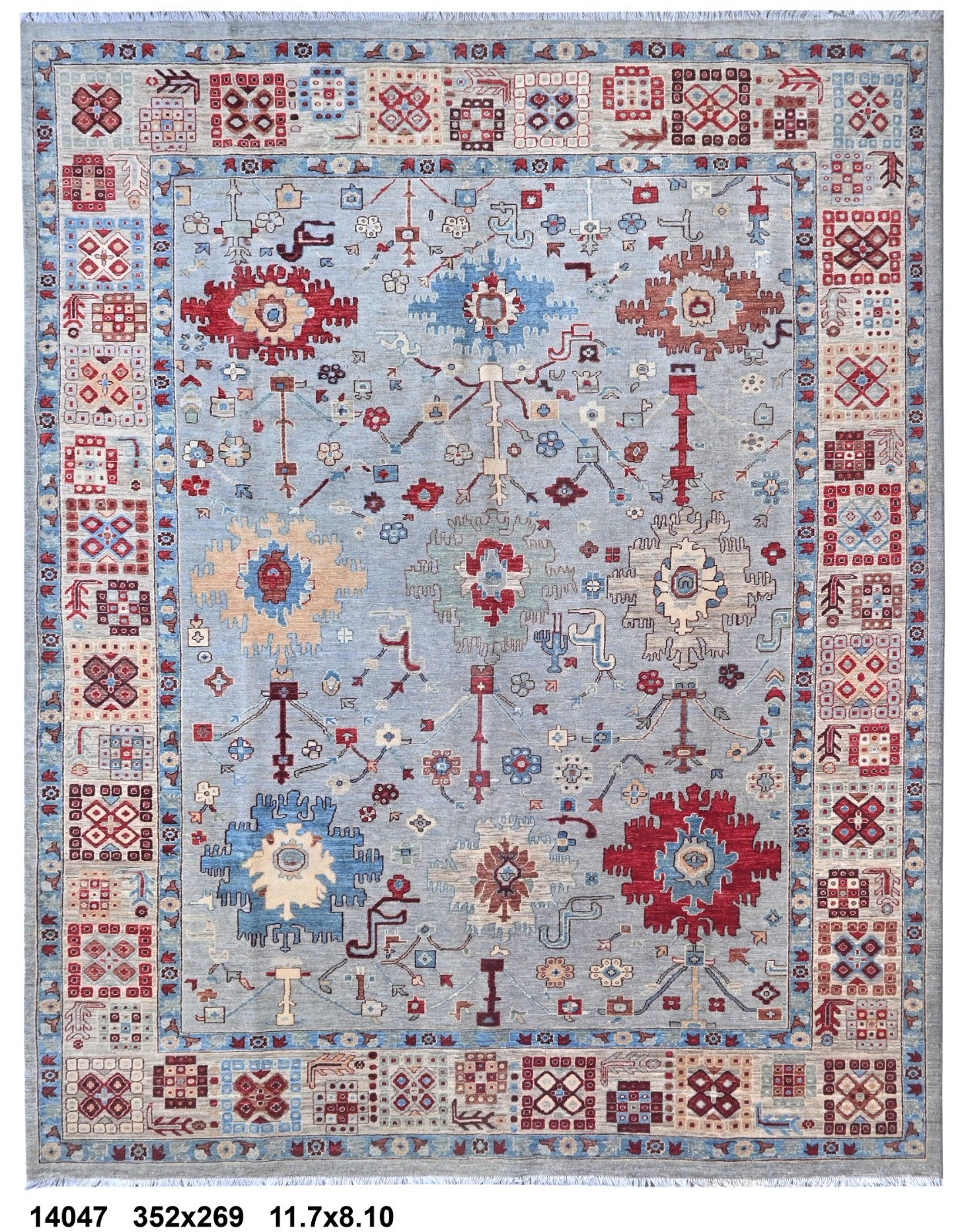 Firuzeh-e-Badakhshan Afghan hand-knotted Ghazni wool rug, overhead view