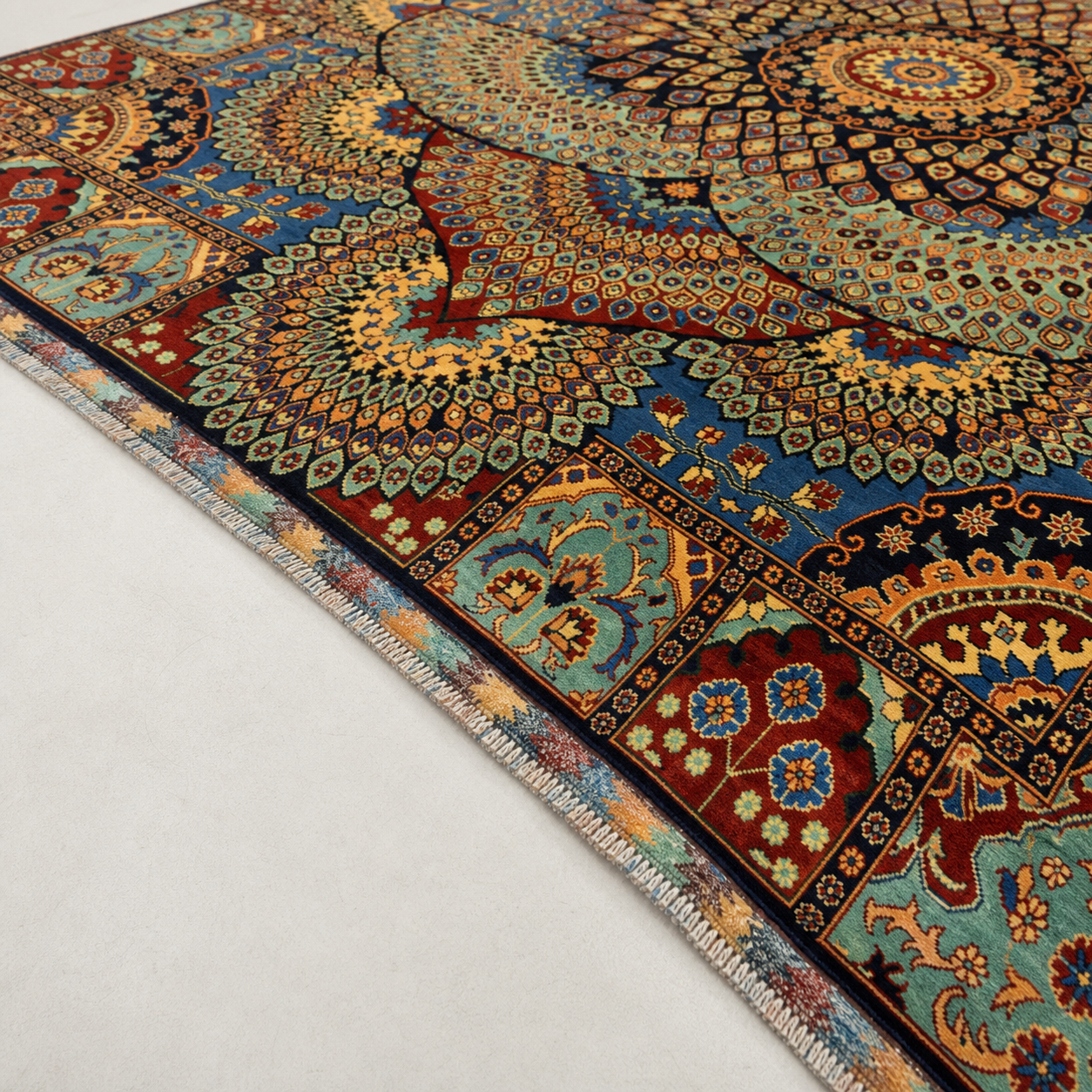 Taus-e-Nur Afghan Ghazni wool rug, hand-knotted detail