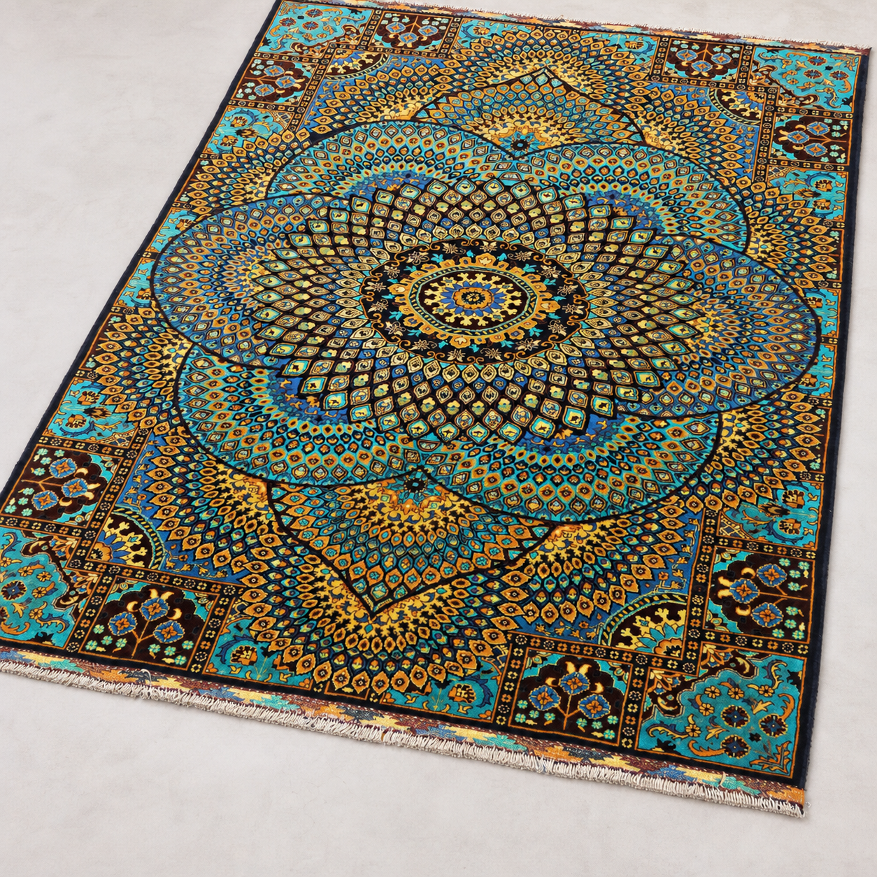 Firuzeh-e-Sahar Afghan Ghazni wool rug, hand-knotted detail