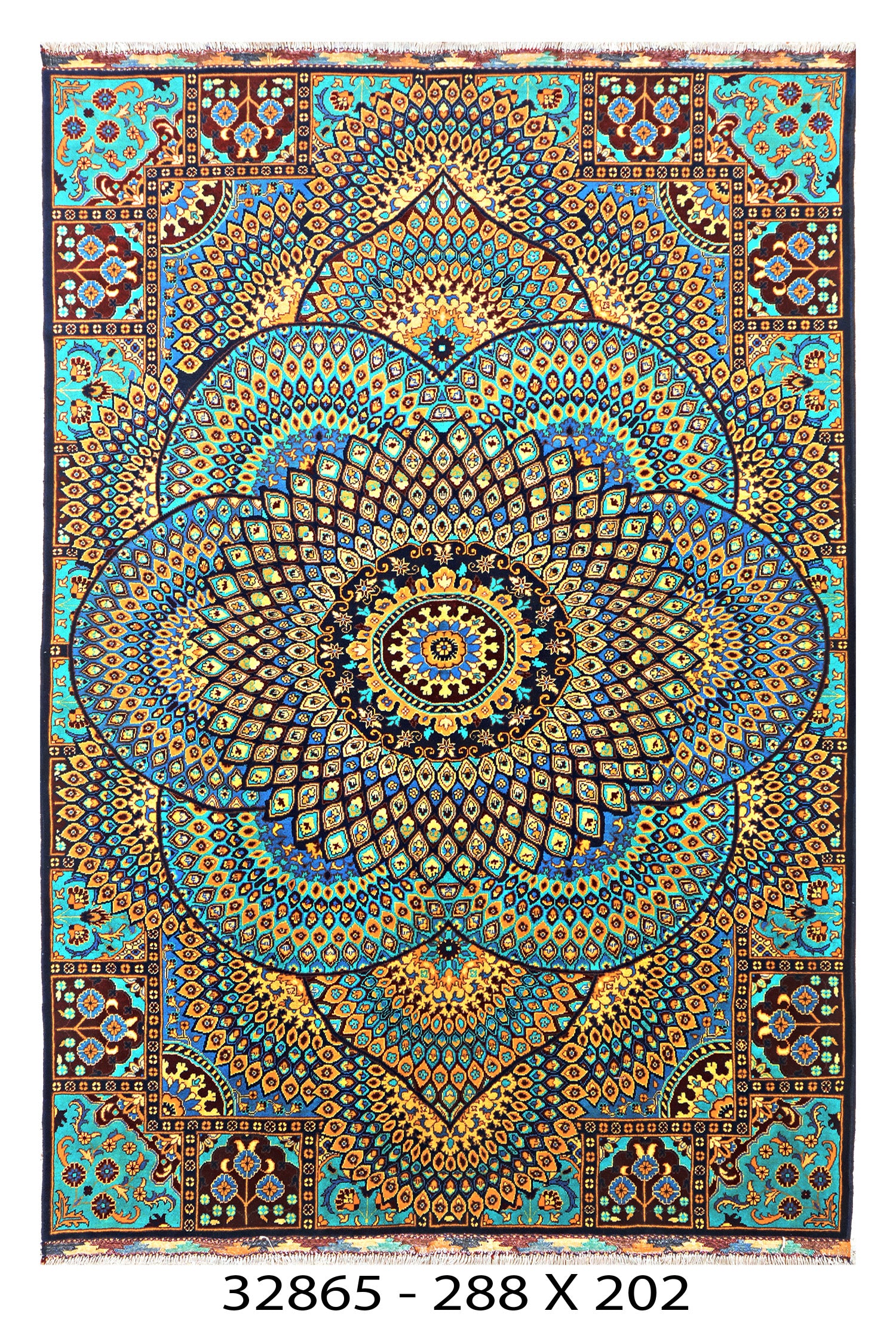Firuzeh-e-Sahar Afghan hand-knotted Ghazni wool rug, overhead view