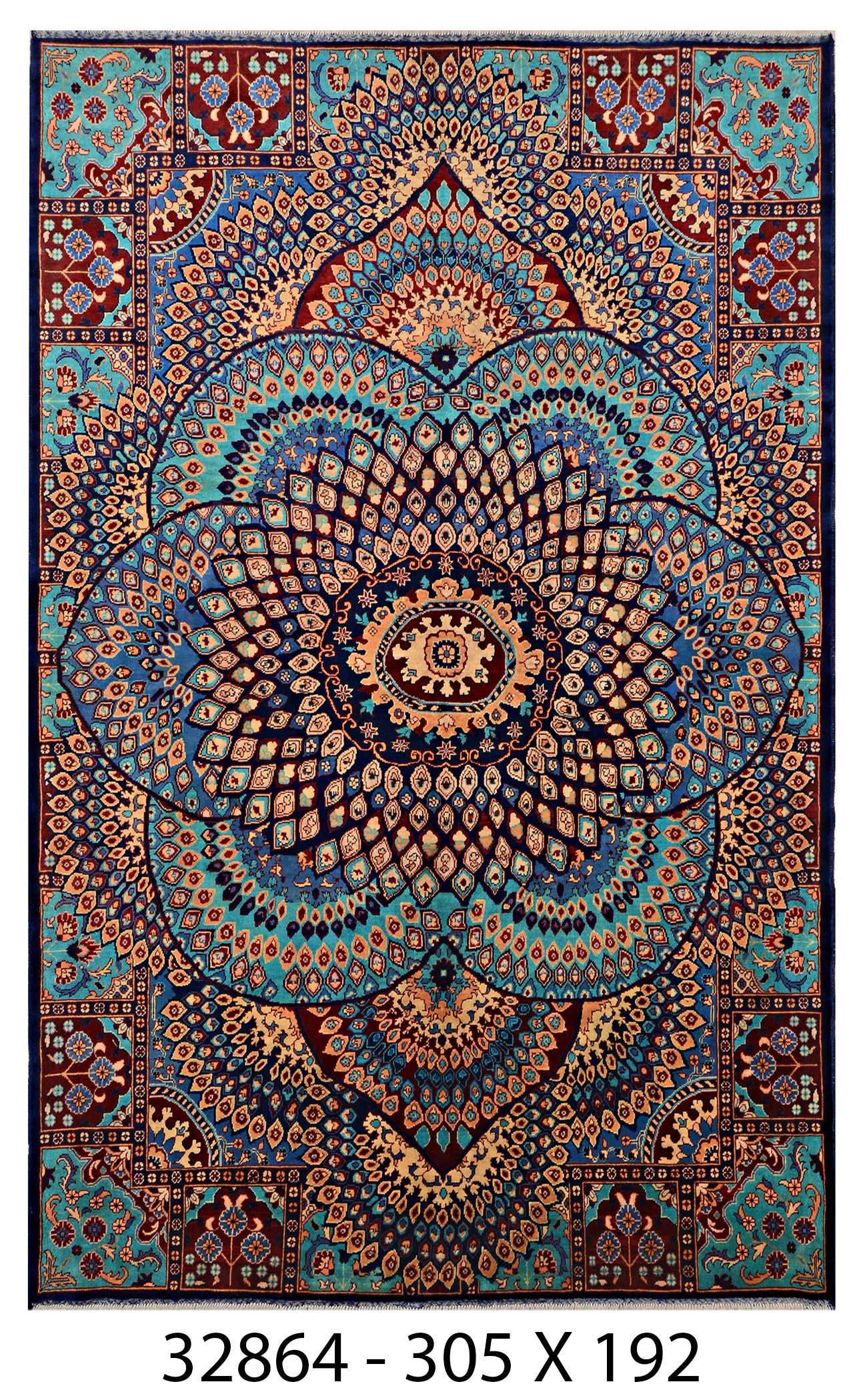 Nilufar-e-Shab Afghan hand-knotted Ghazni wool rug, overhead view