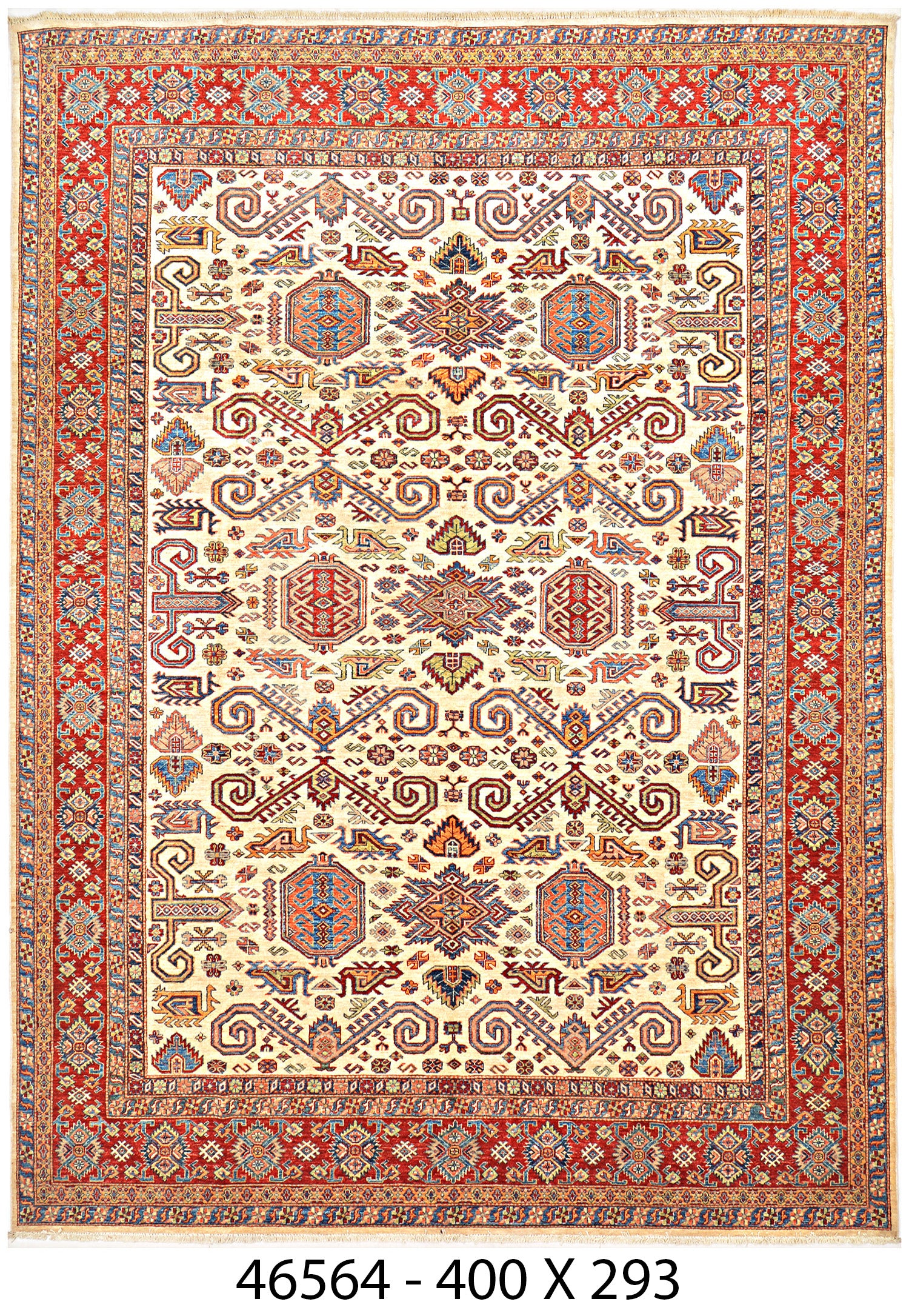 Naqsh-e-Kochi Afghan hand-knotted Ghazni wool rug, overhead view