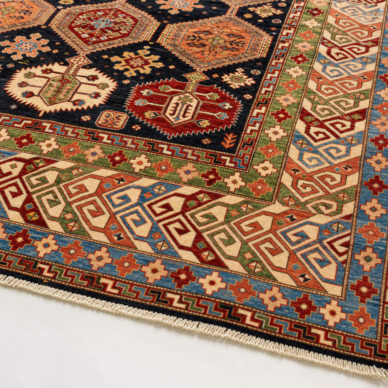 Shab-e-Balkh Afghan Ghazni wool rug, hand-knotted detail