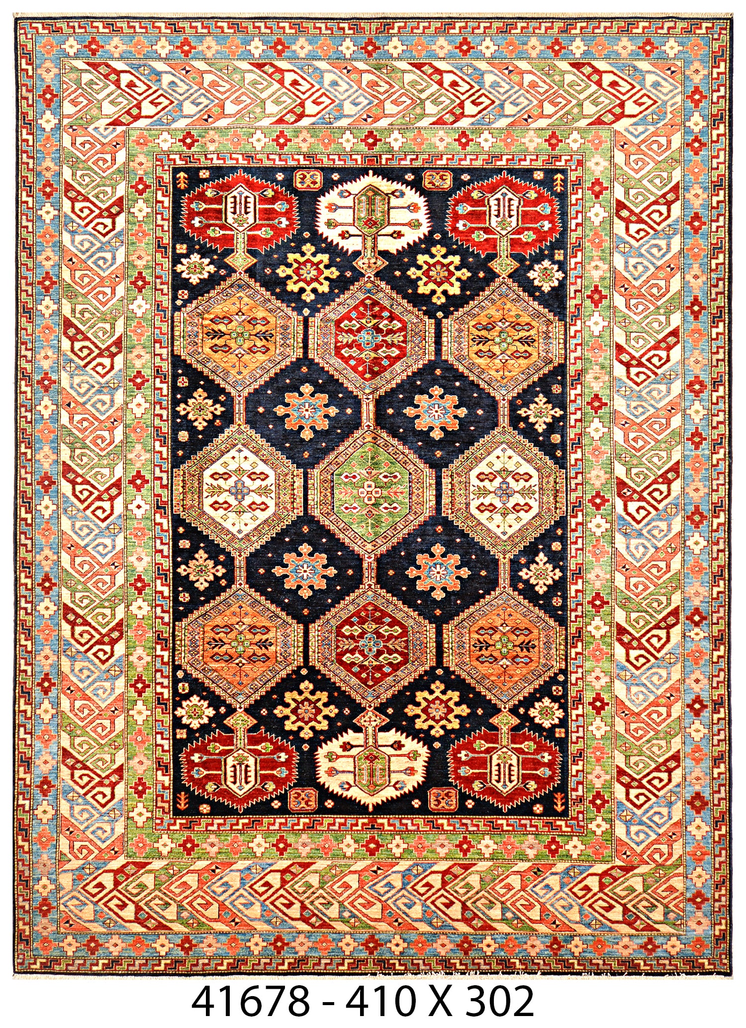 Shab-e-Balkh Afghan hand-knotted Ghazni wool rug, overhead view