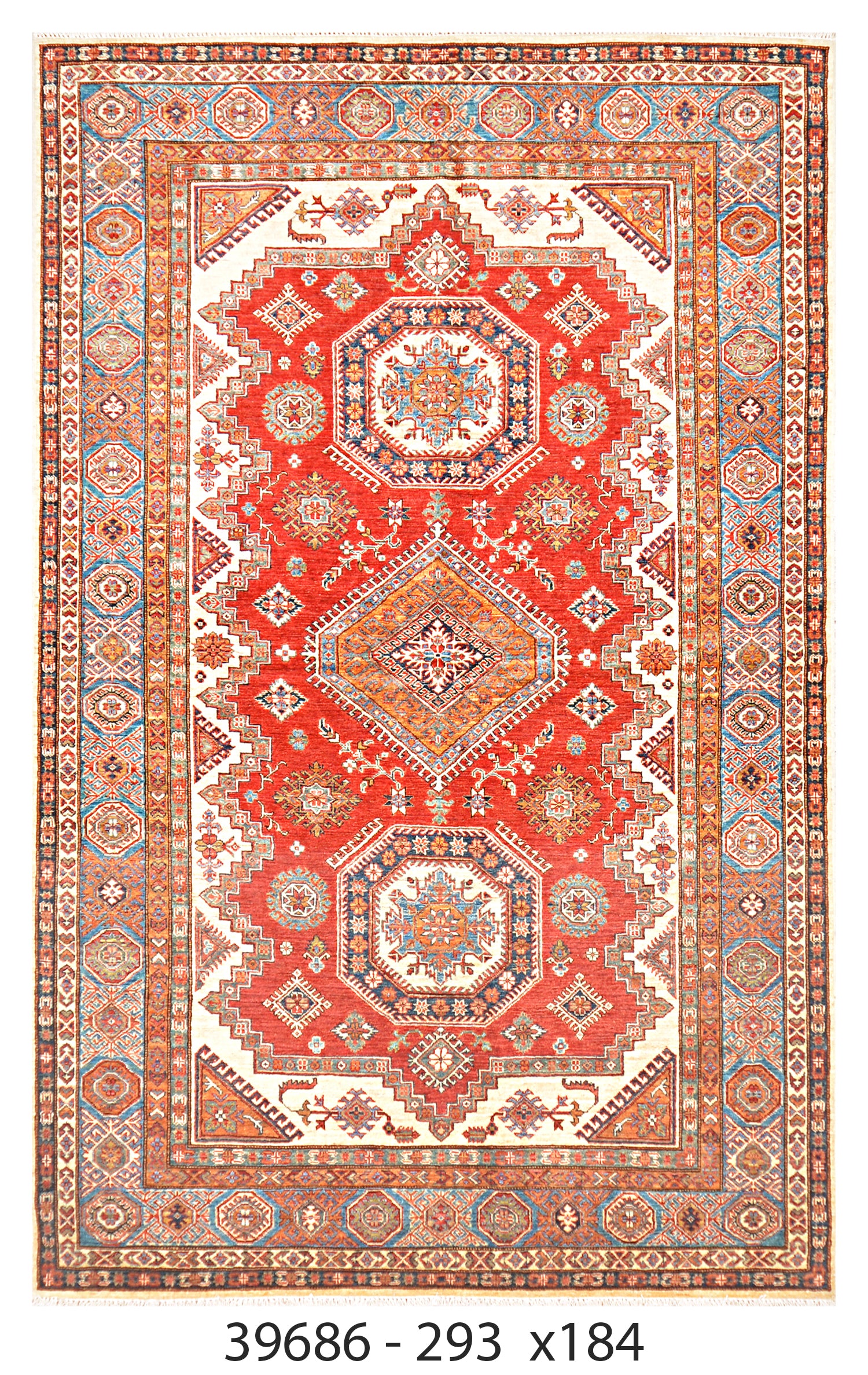 Yaqut-e-Ghazni Afghan hand-knotted Ghazni wool rug, overhead view