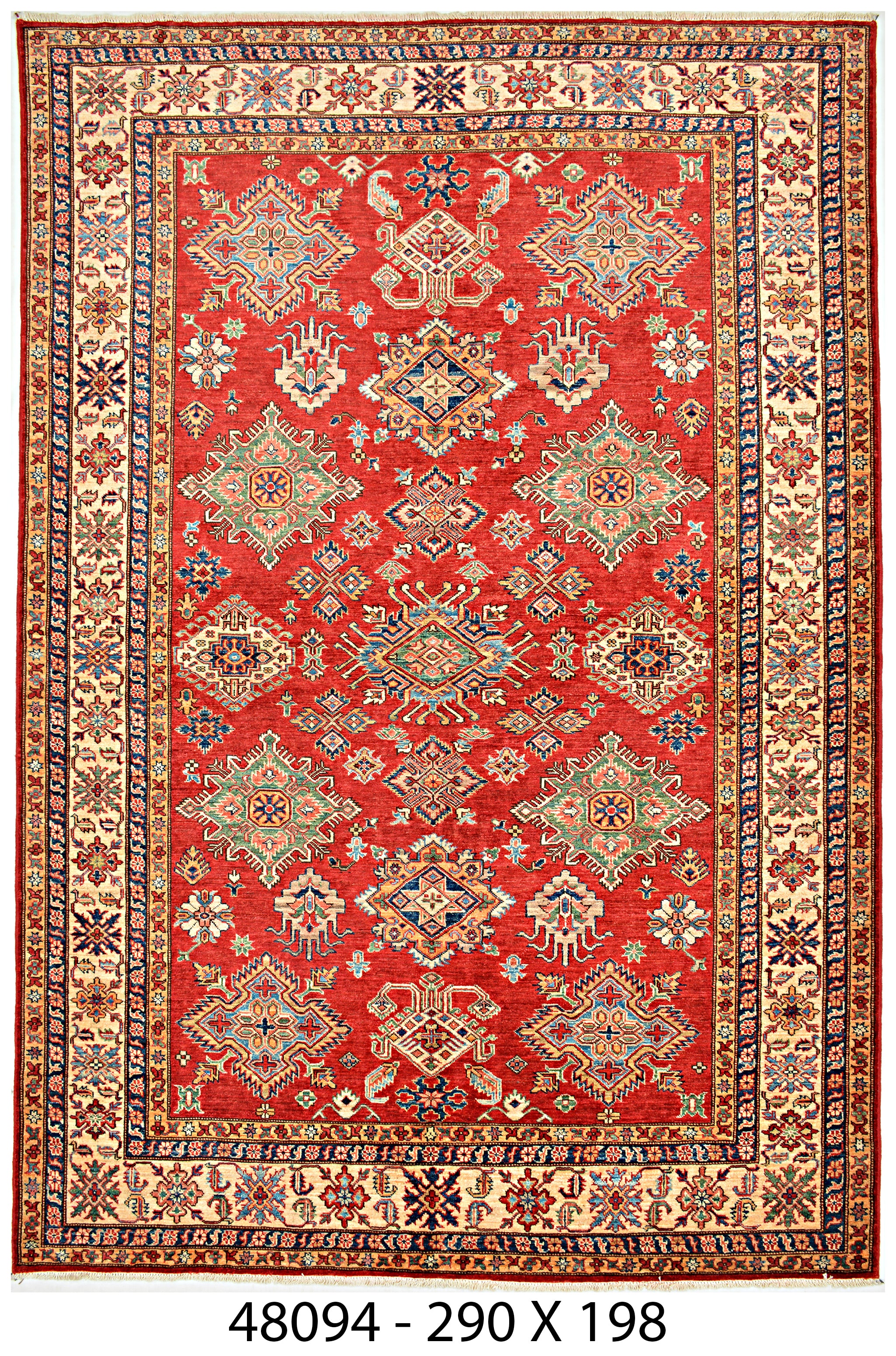 Shula-e-Kunduz Afghan hand-knotted Ghazni wool rug, overhead view