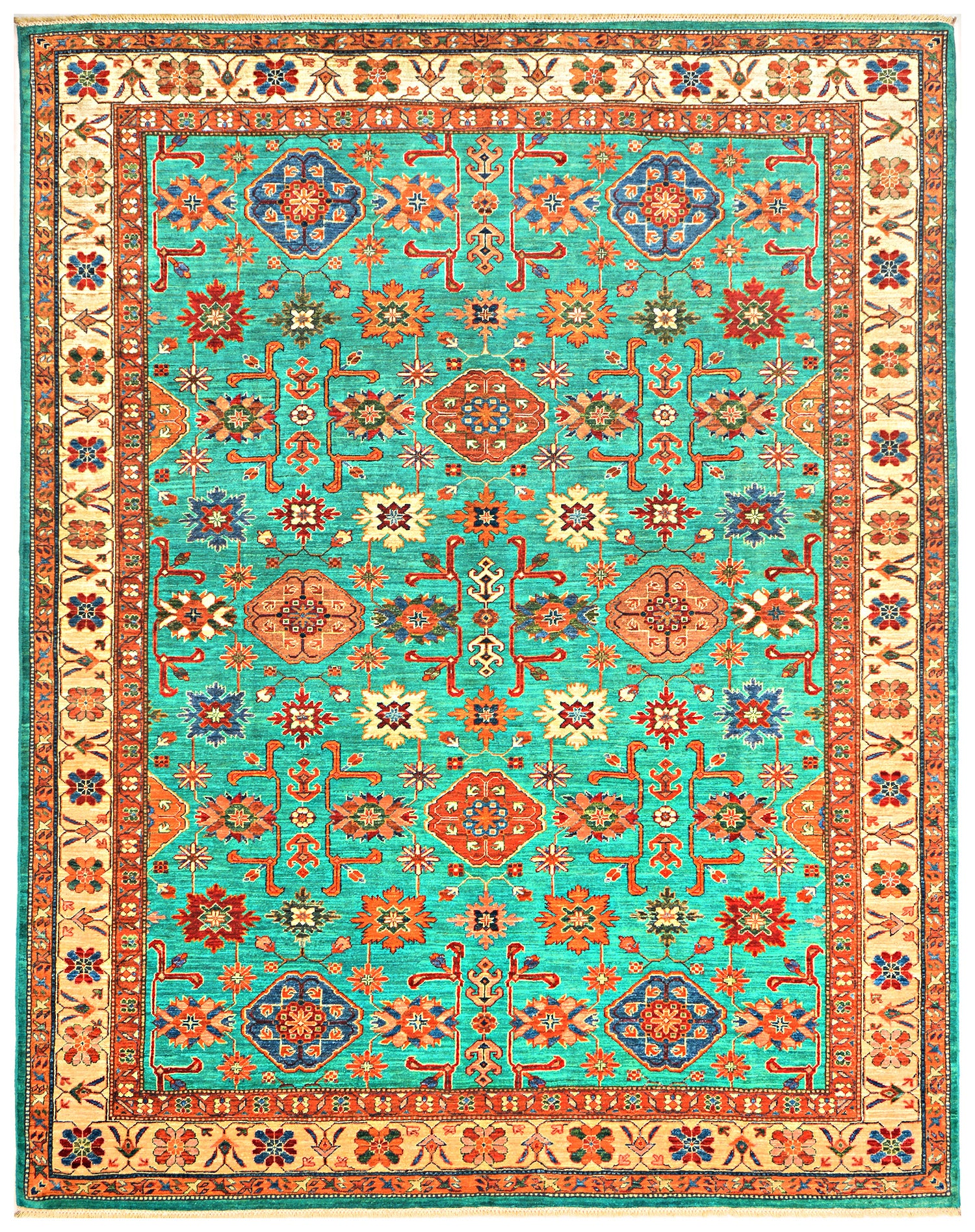 Firuzeh-e-Herat Afghan hand-knotted Ghazni wool rug, overhead view