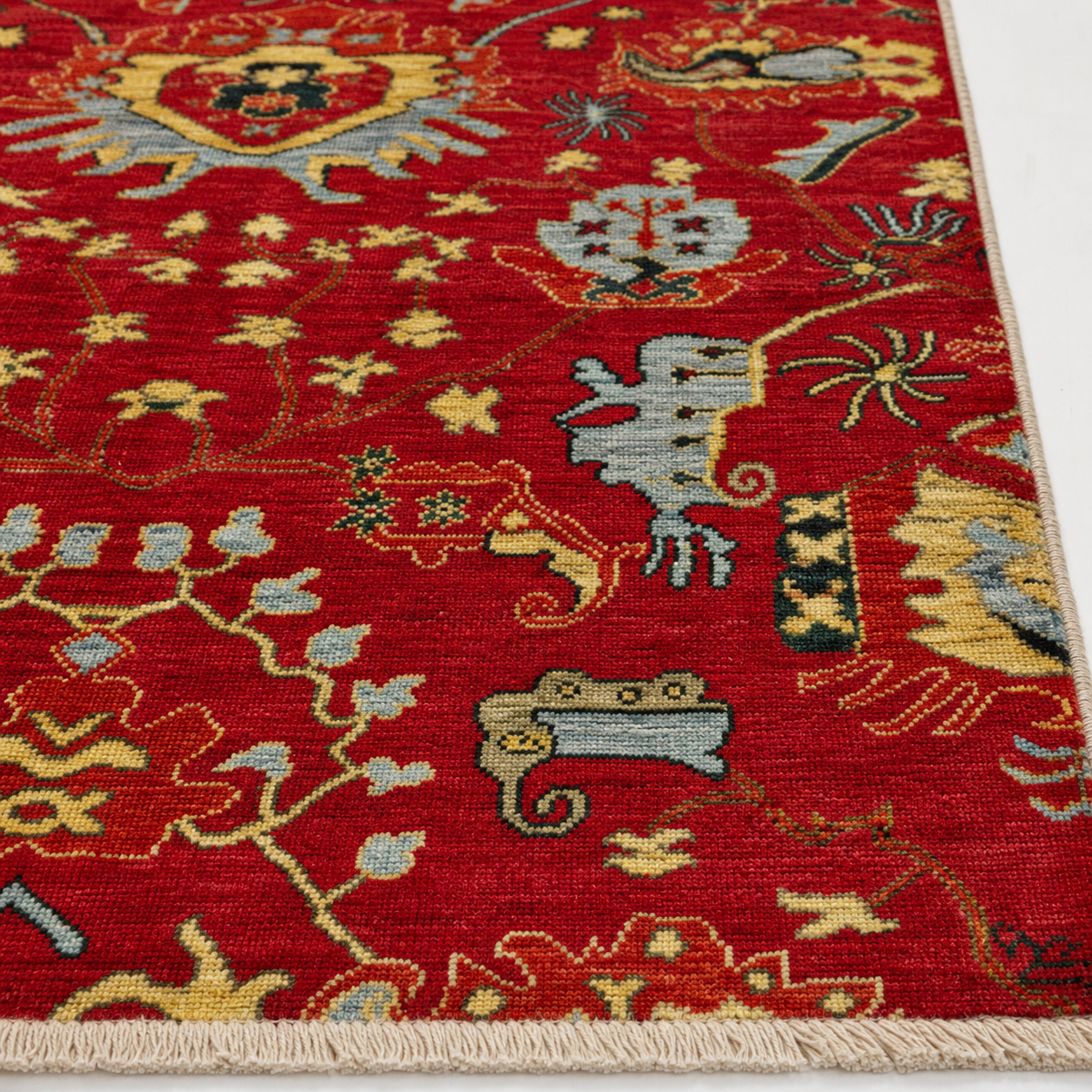 Shahnameh-e-Ghazni Afghan Ghazni wool rug, hand-knotted detail