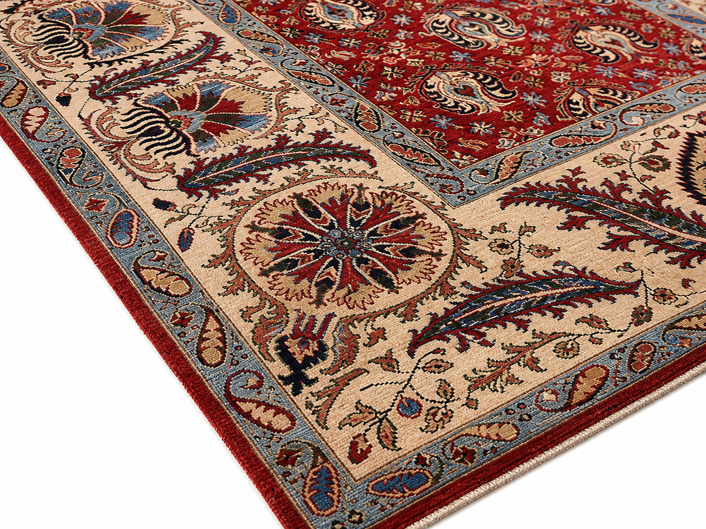 Naghsh-e-Qandahar Afghan Ghazni wool rug, hand-knotted detail