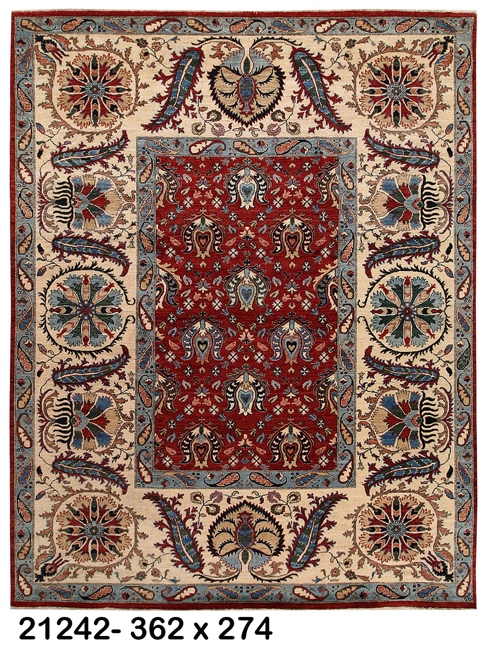 Naghsh-e-Qandahar Afghan hand-knotted Ghazni wool rug, overhead view
