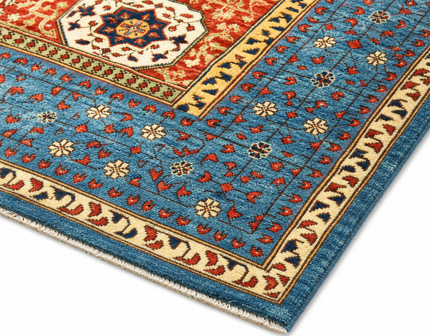 Firuzeh-e-Balkh Afghan Ghazni wool rug, hand-knotted detail