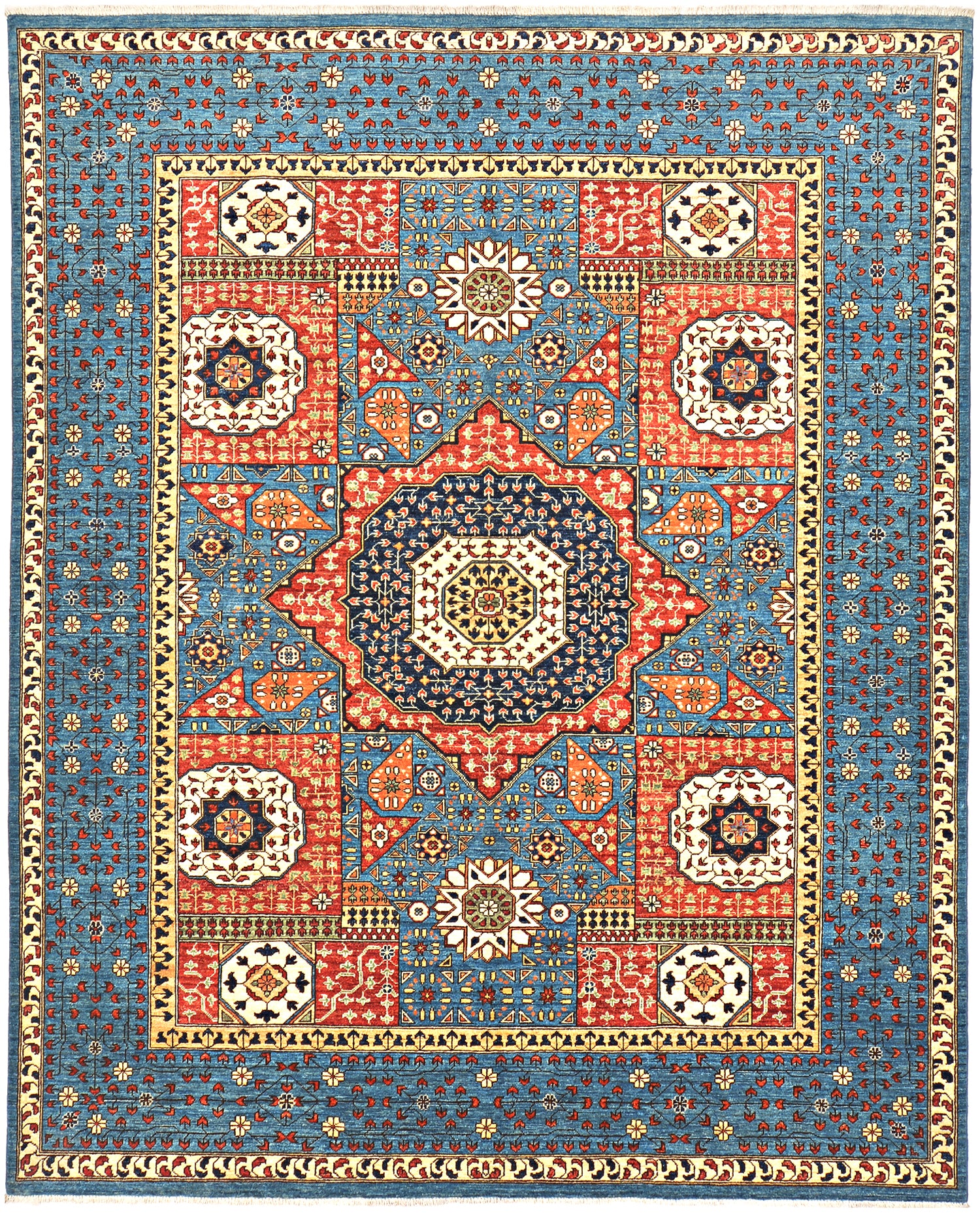Firuzeh-e-Balkh Afghan hand-knotted Ghazni wool rug, overhead view