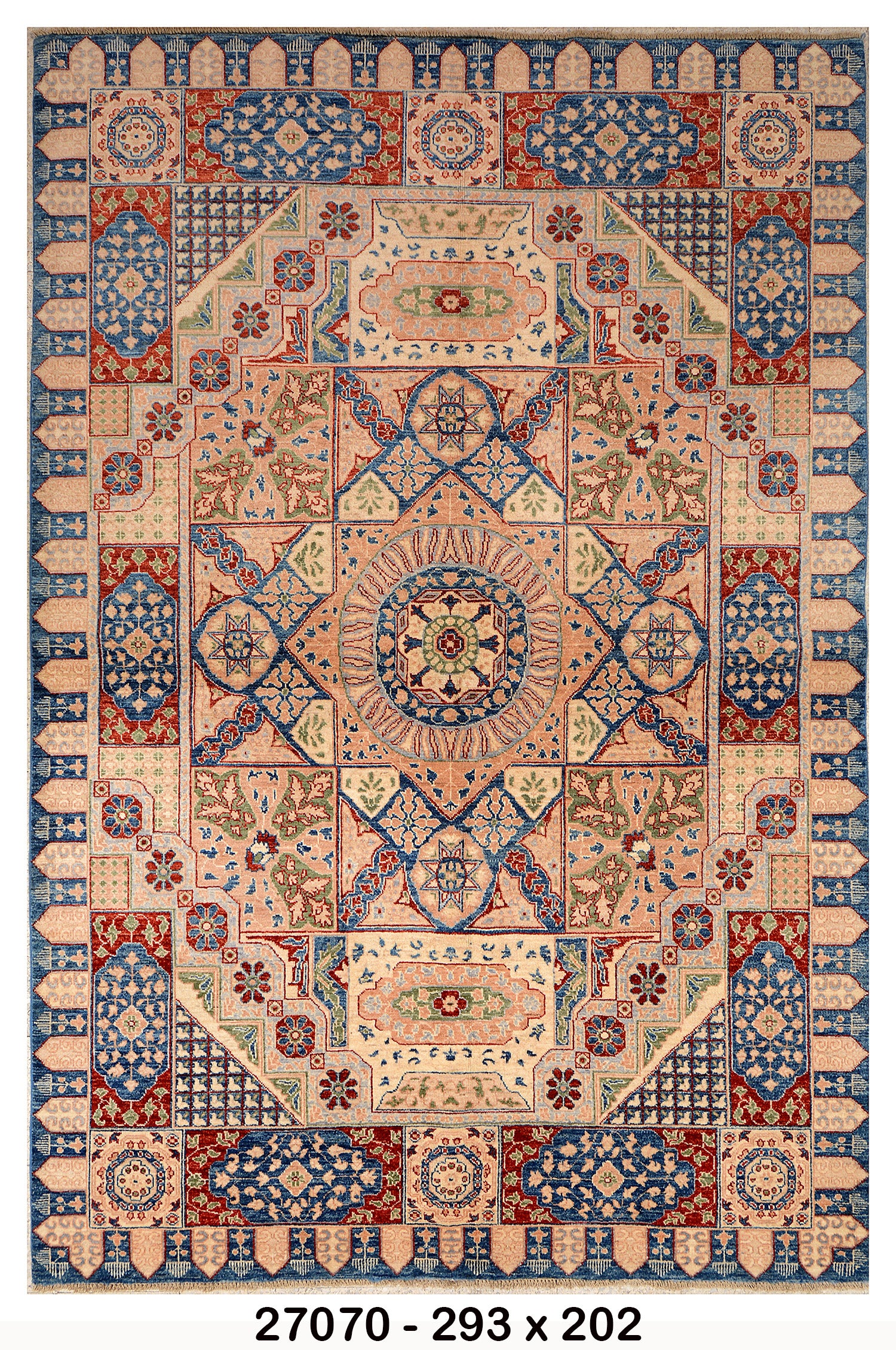 Chaharbagh-e-Ghazni Afghan hand-knotted Ghazni wool rug, overhead view