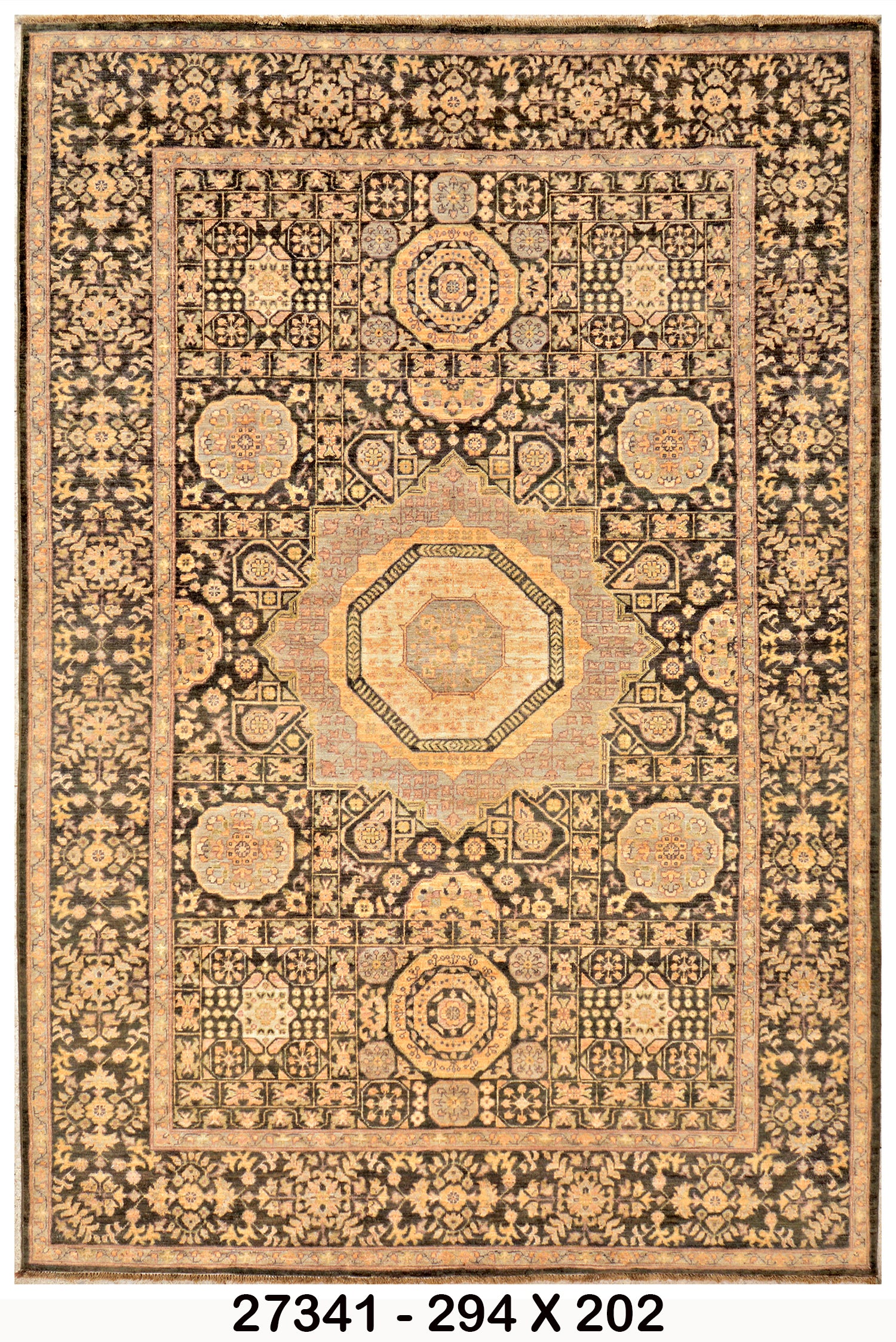 Shabnam-e-Samarkand Afghan hand-knotted Ghazni wool rug, overhead view