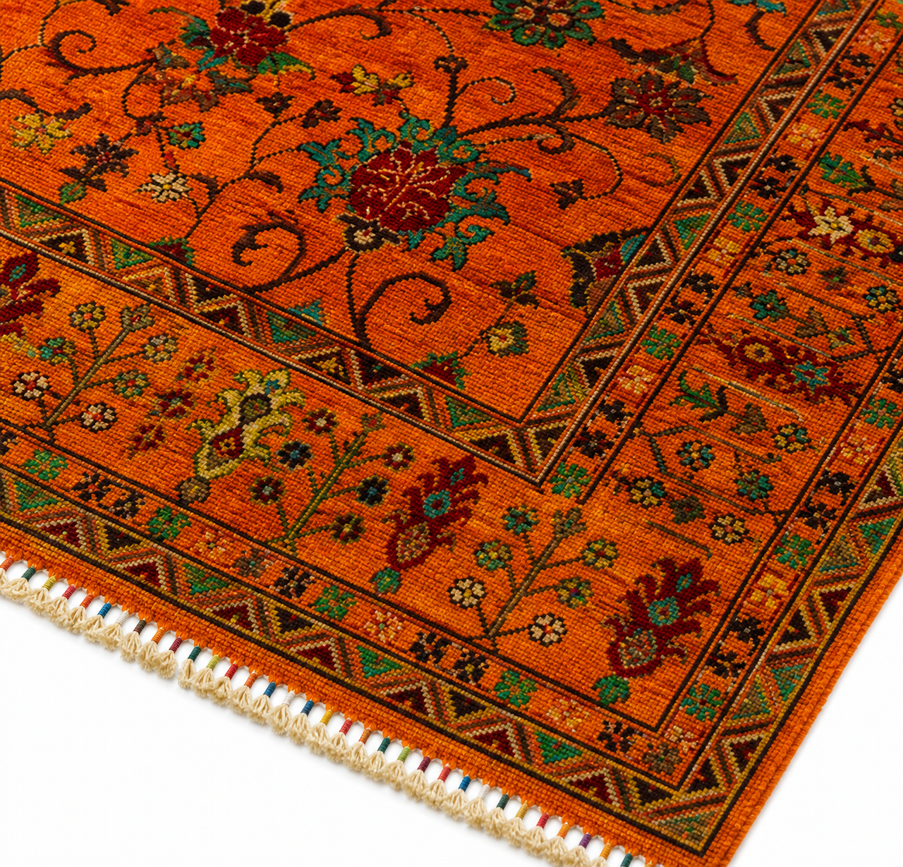 Narang-e-Hindukush Afghan Ghazni wool rug, hand-knotted detail