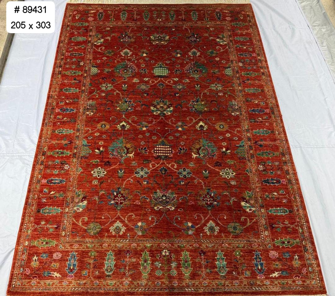 Khesht-e-Herat Afghan hand-knotted Ghazni wool rug, overhead view