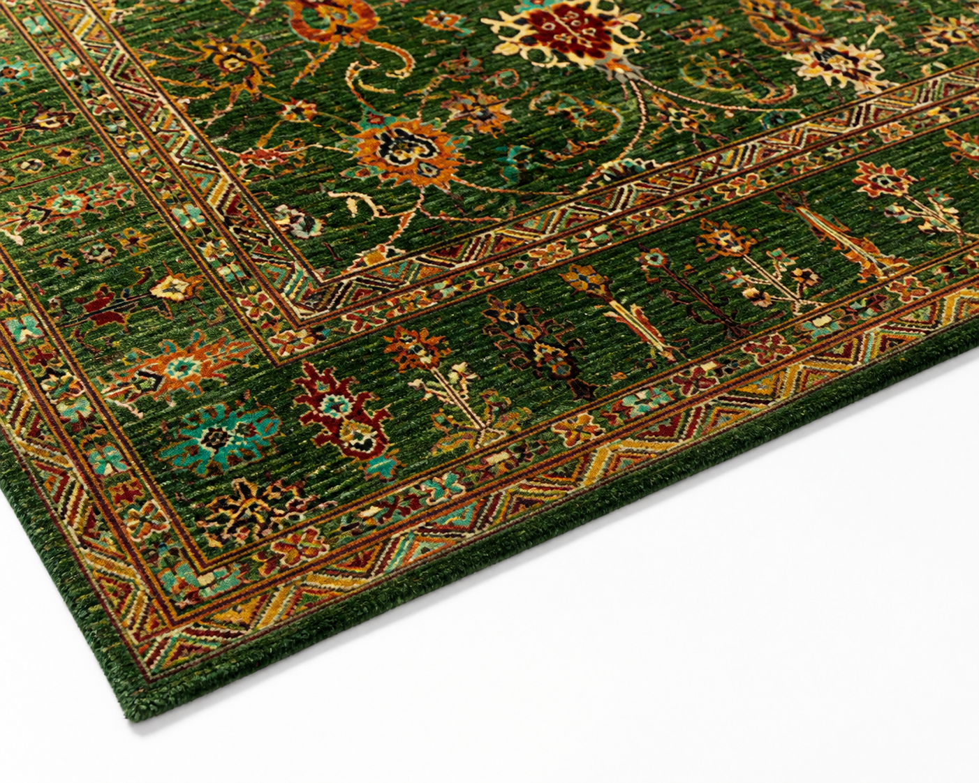 Sabz-e-Qandahar Afghan Ghazni wool rug, hand-knotted detail