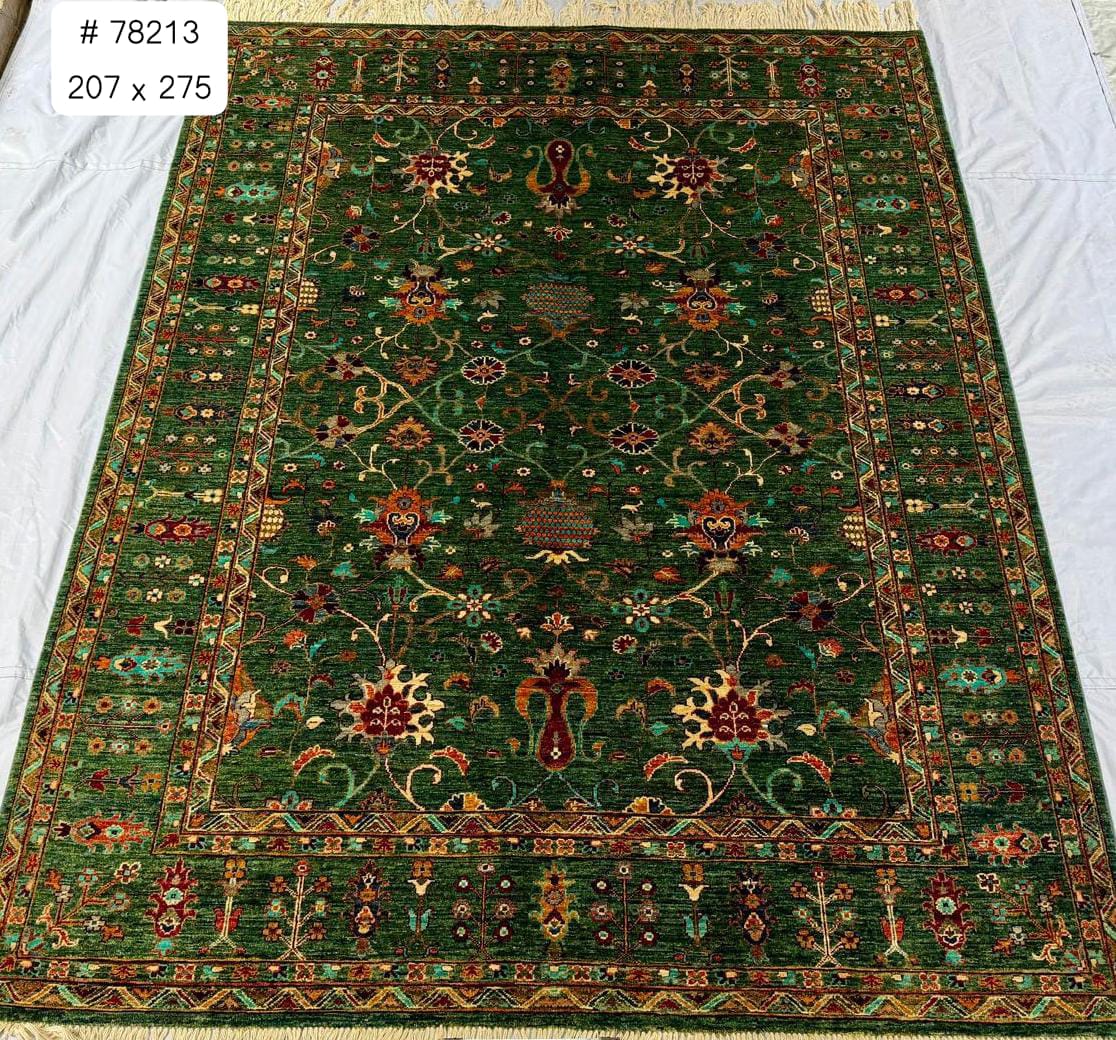 Sabz-e-Qandahar Afghan hand-knotted Ghazni wool rug, overhead view