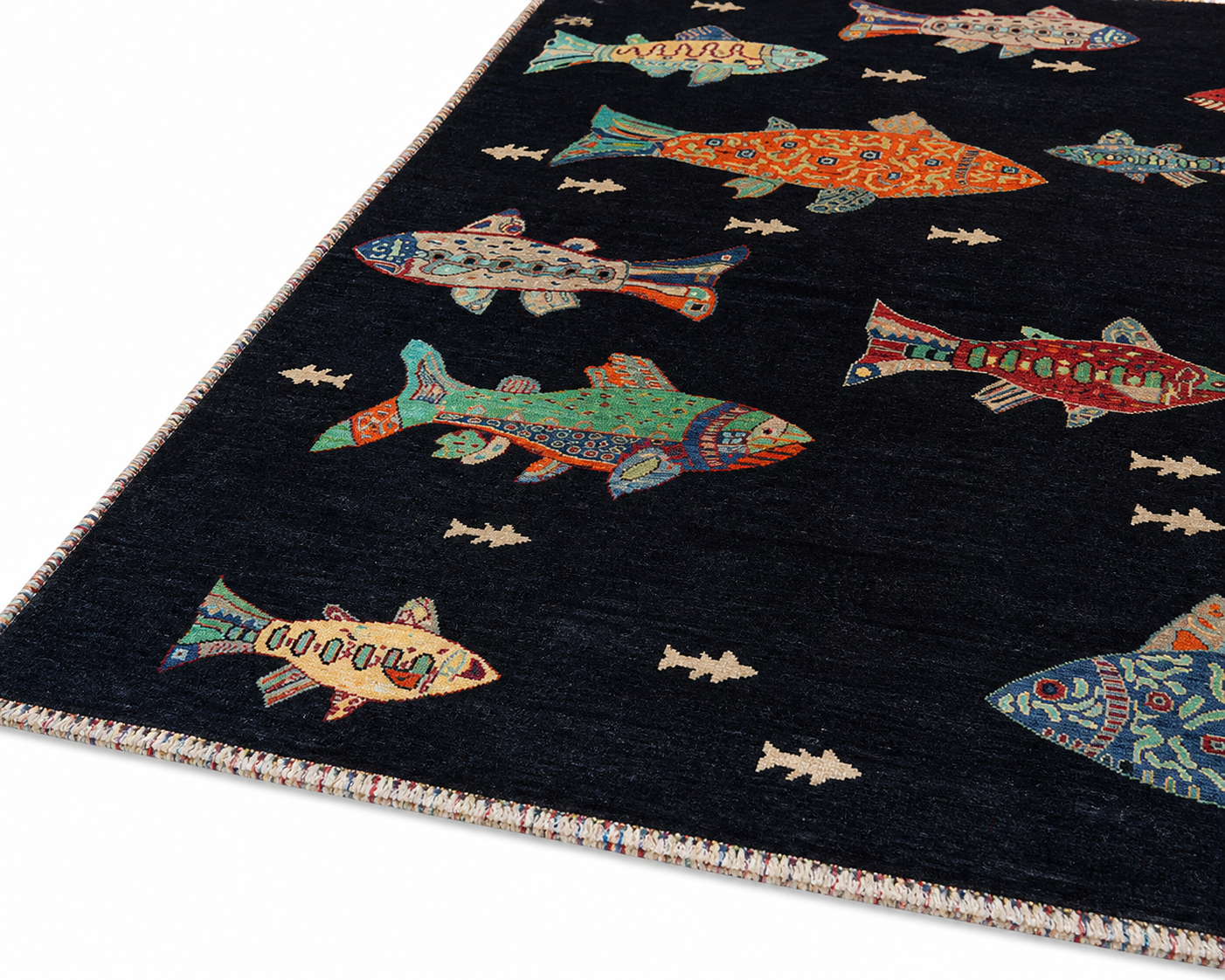 Mahi-e-Shab Afghan Ghazni wool rug, hand-knotted detail