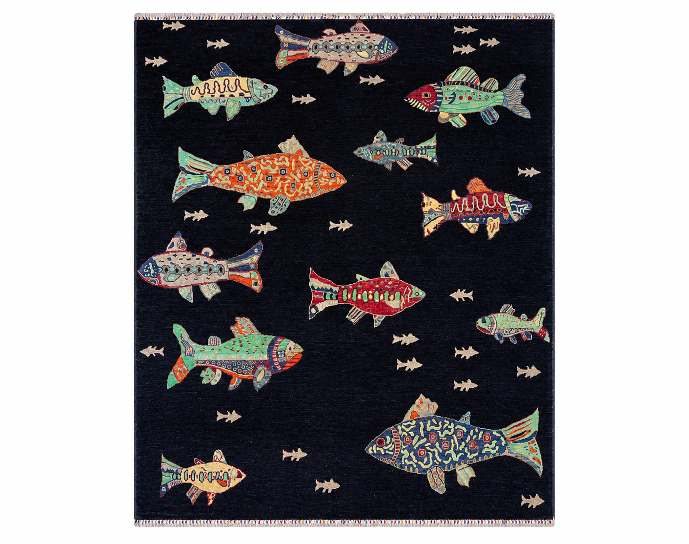 Mahi-e-Shab Afghan hand-knotted Ghazni wool rug, overhead view