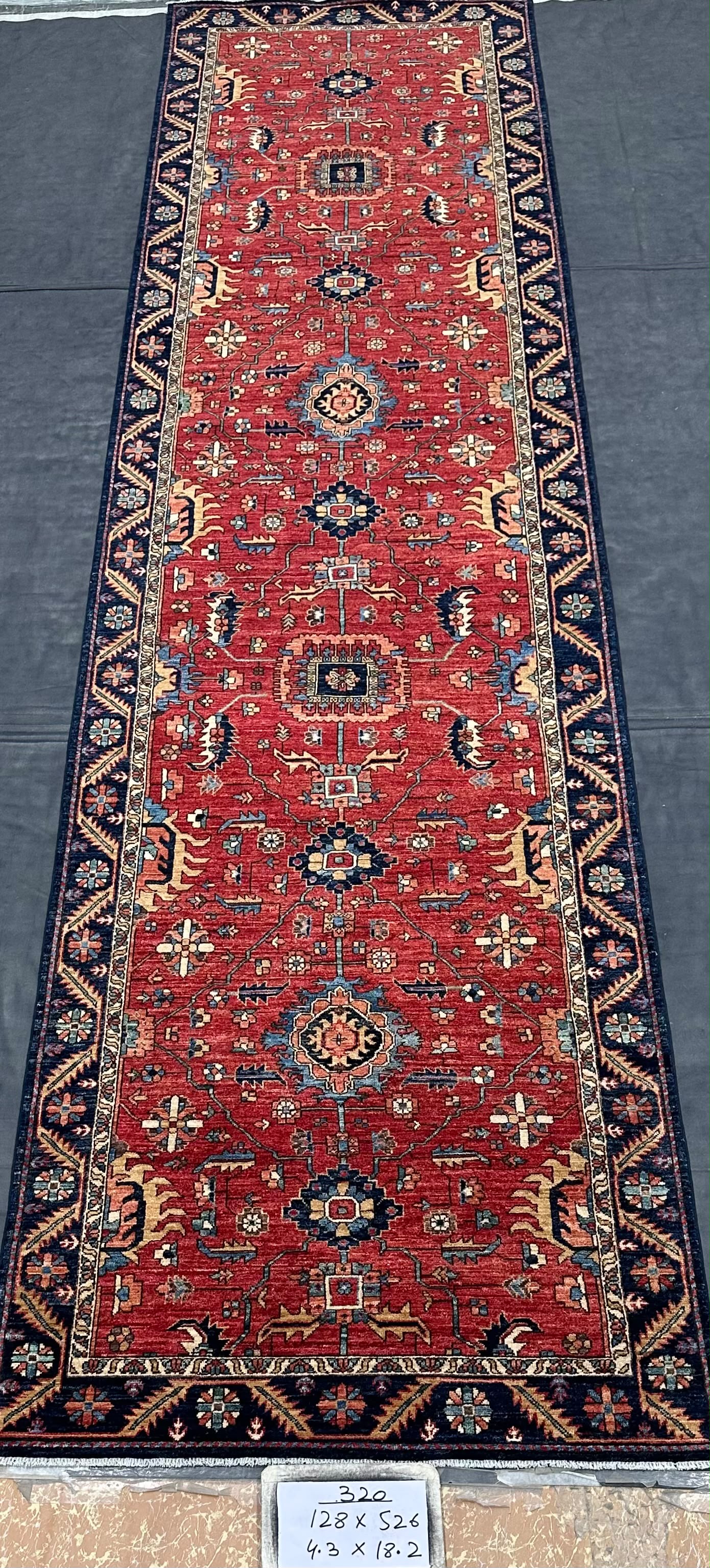 Surkh-Rah-e-Balkh Afghan hand-knotted Ghazni wool rug, overhead view