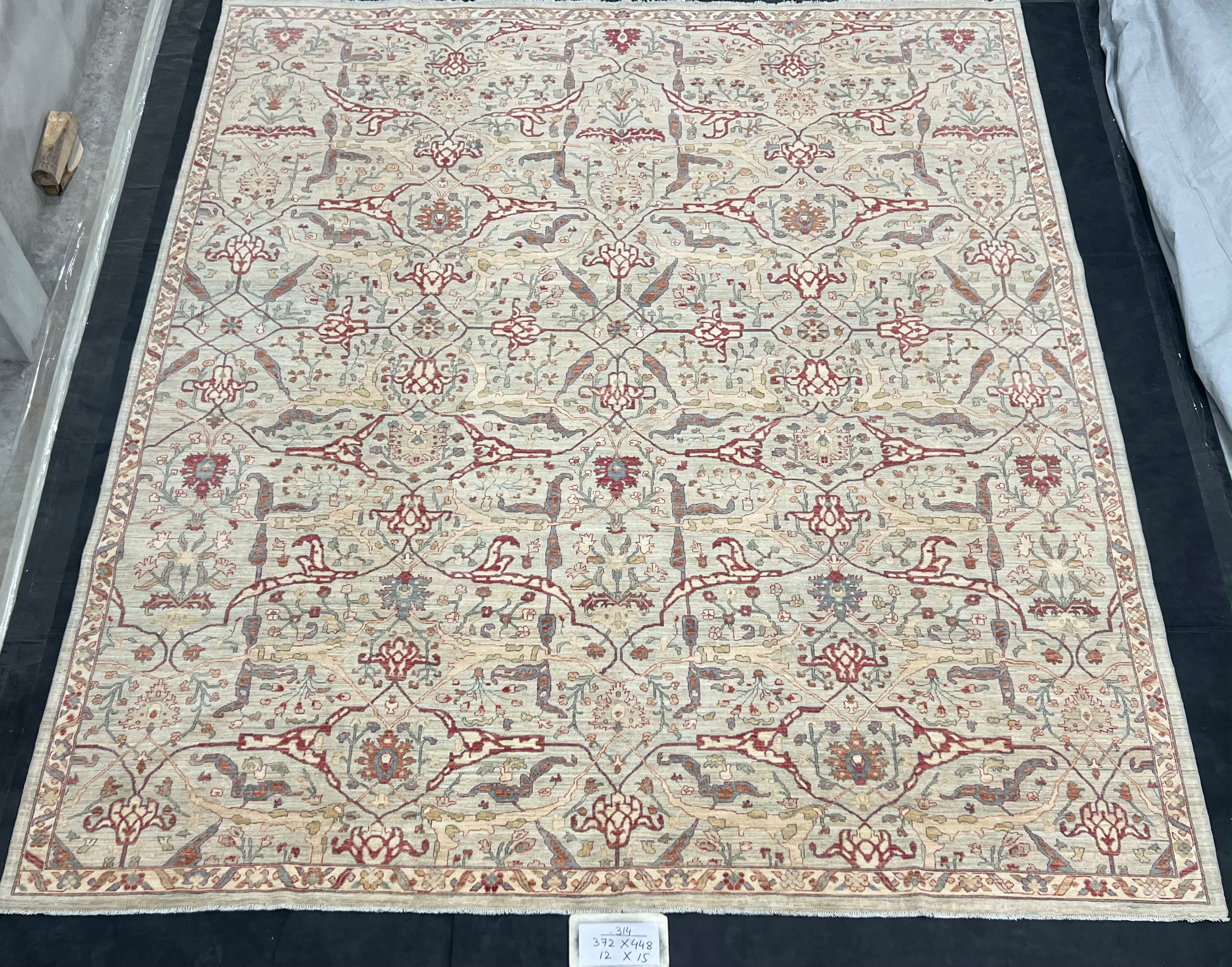 Golestan-e-Sabz Afghan hand-knotted Ghazni wool rug, overhead view