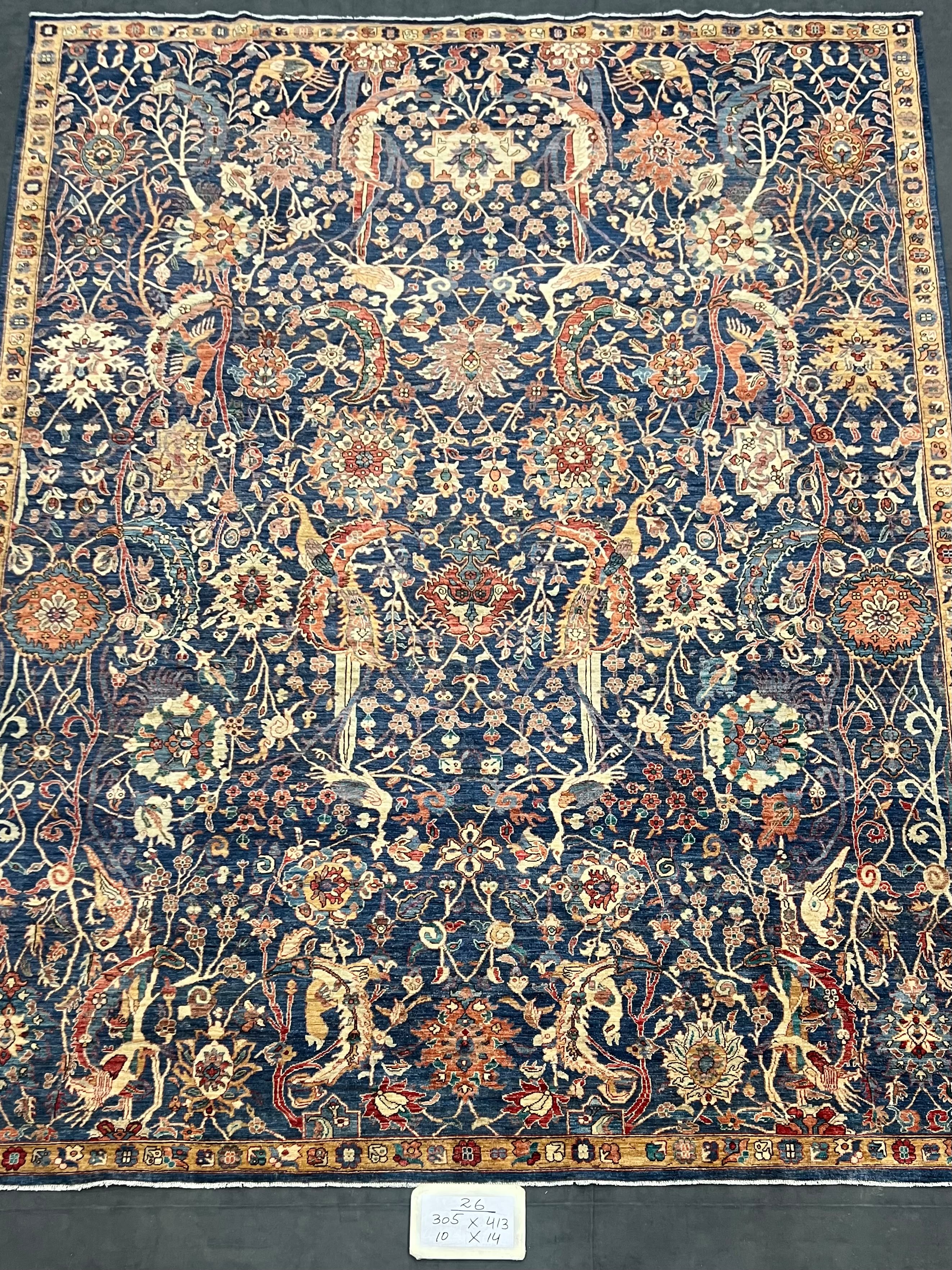 Bulbul-e-Shab Afghan hand-knotted Ghazni wool rug, overhead view
