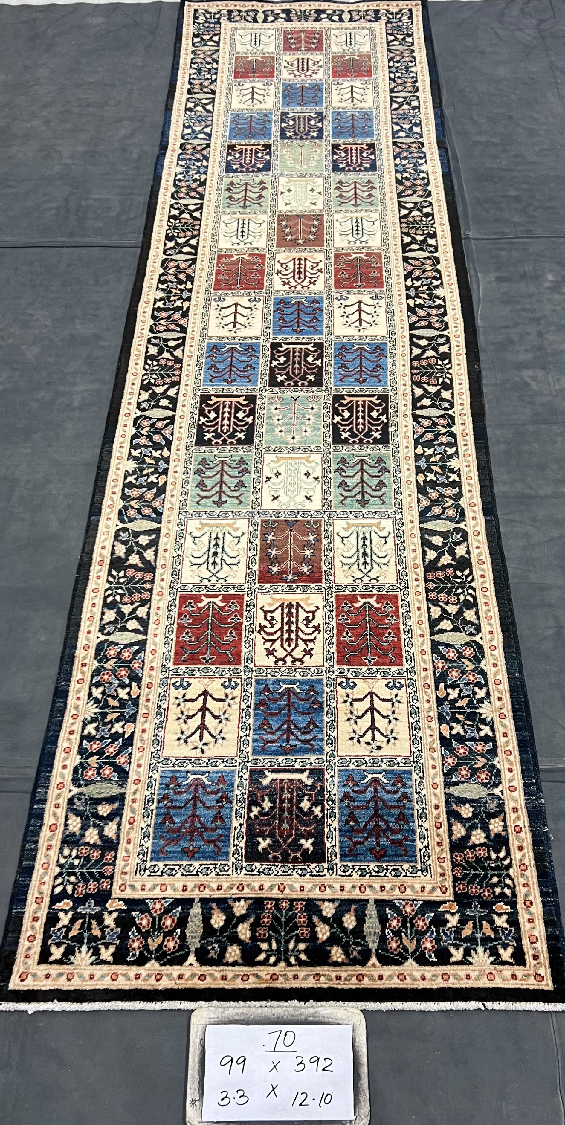 Shab-e-Chaharbagh Afghan hand-knotted Ghazni wool rug, overhead view