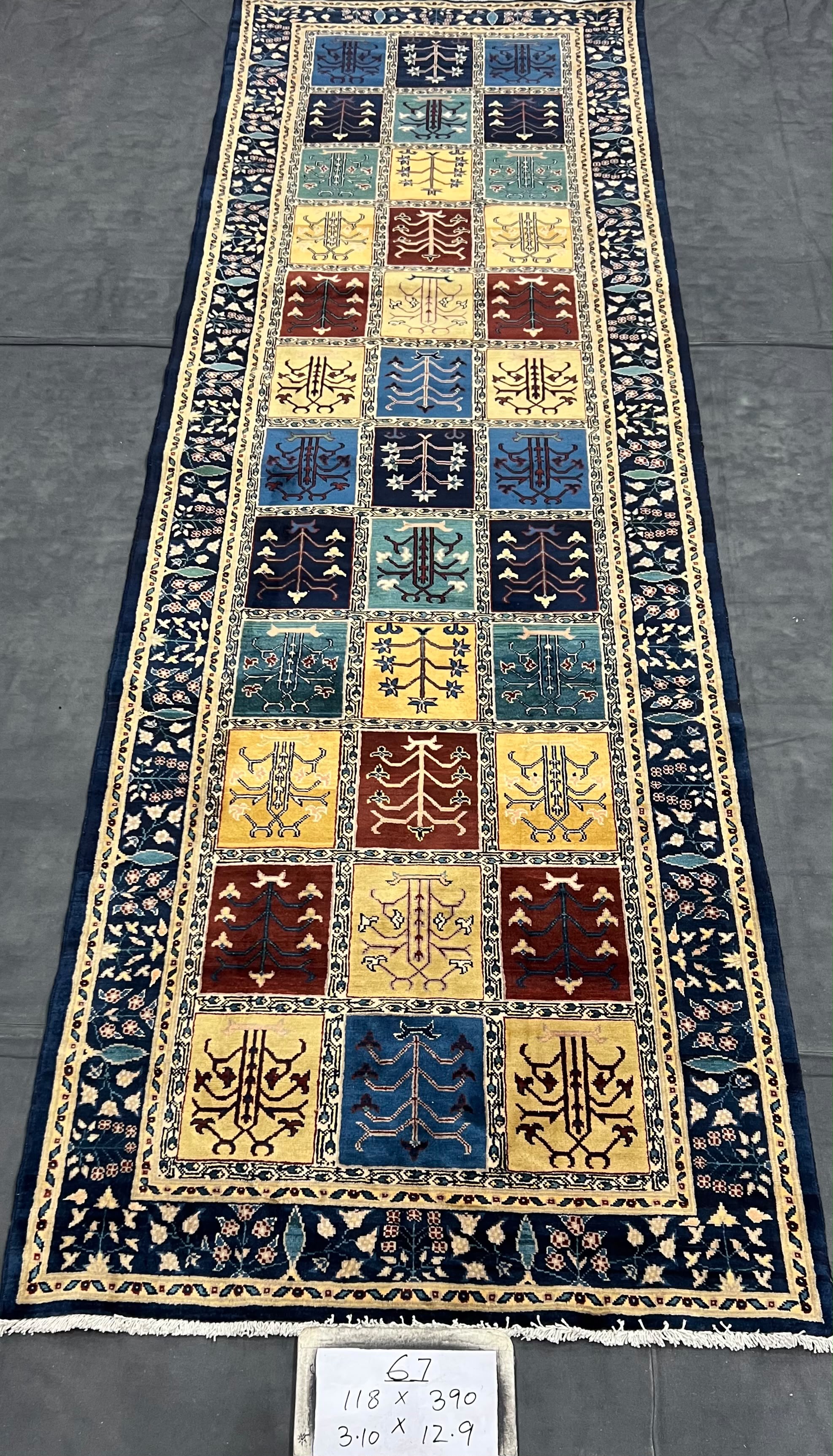 Haft-Rang-e-Shab Afghan hand-knotted Ghazni wool rug, overhead view