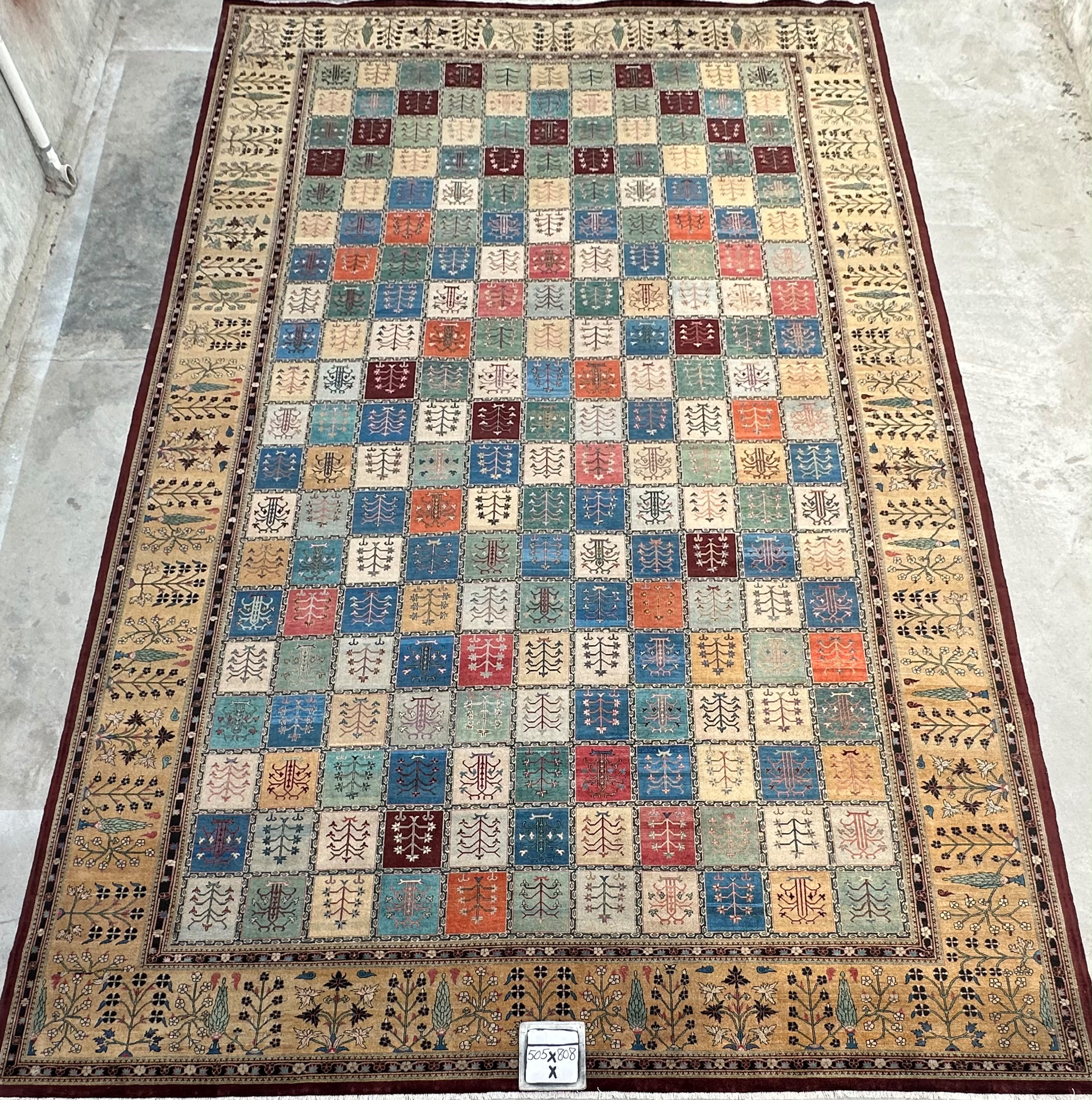 Kashana-e-Haft-Rang Afghan hand-knotted Ghazni wool rug, overhead view