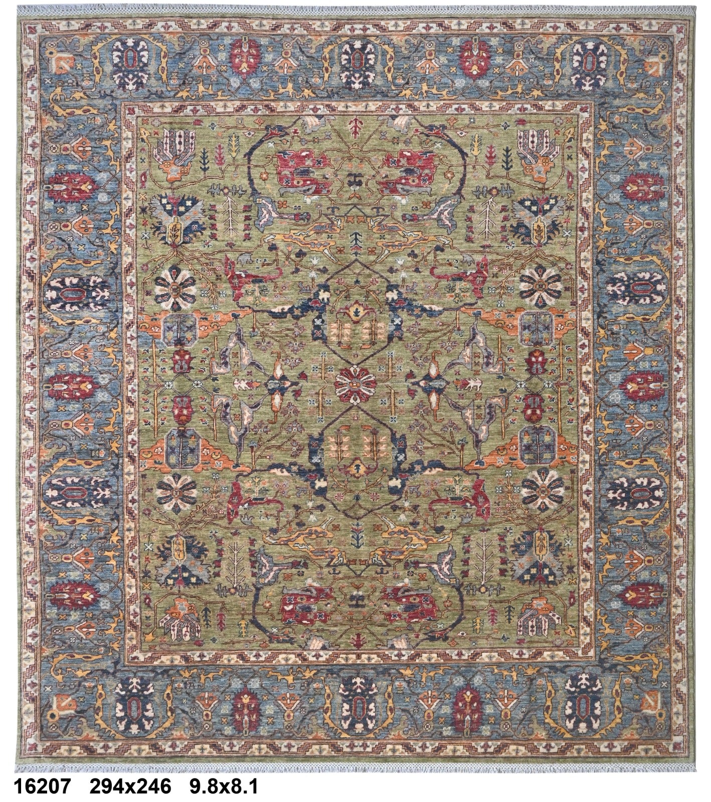 Jahan-e-Sabz Afghan hand-knotted Ghazni wool rug, overhead view