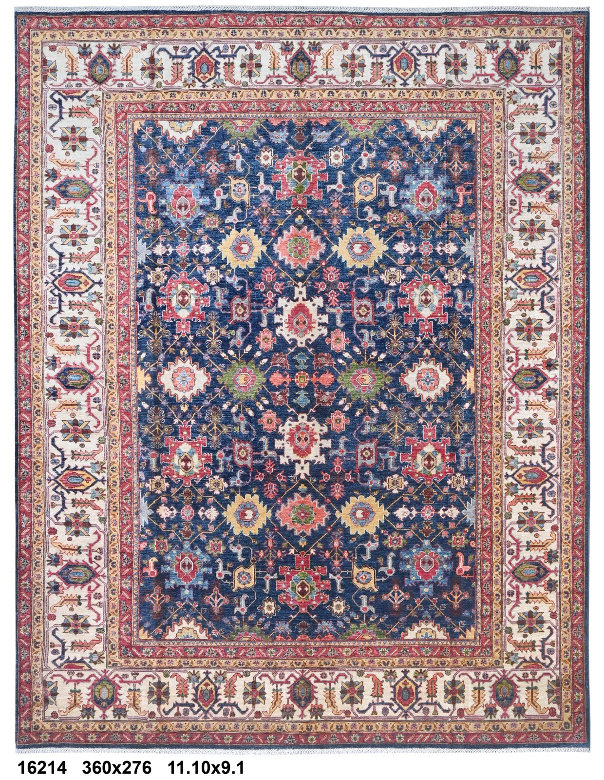 Shab-e-Gol Afghan hand-knotted Ghazni wool rug, overhead view