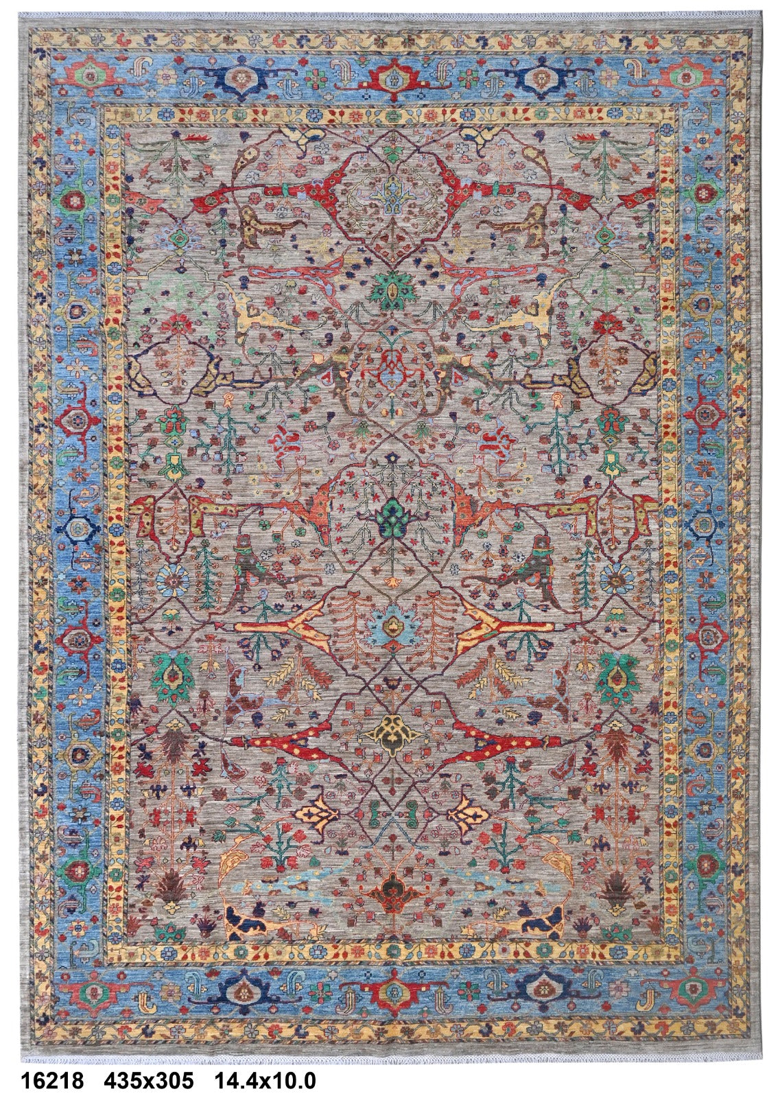 Rangin-e-Bamyan Afghan hand-knotted Ghazni wool rug, overhead view