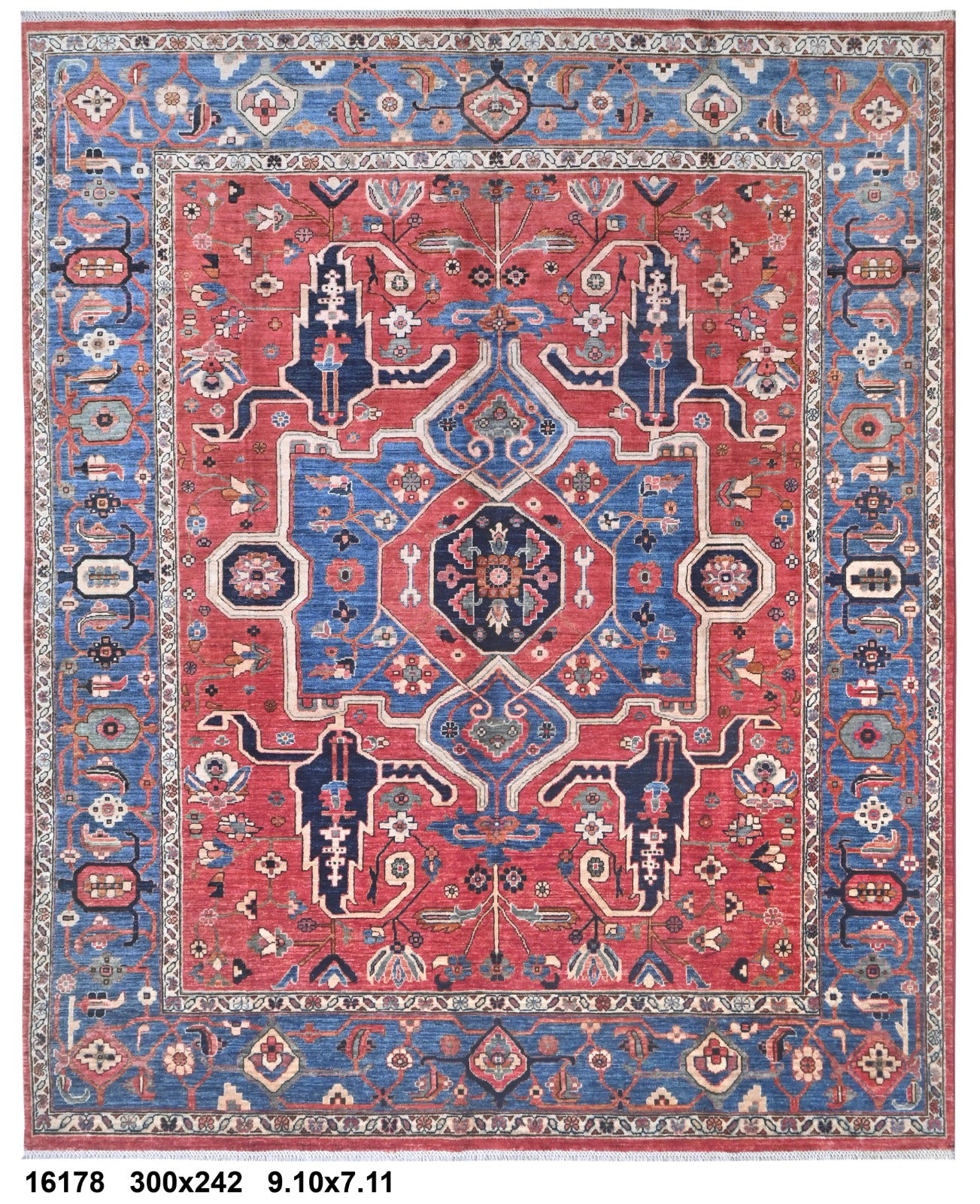 Qaleh-e-Surkh Afghan hand-knotted Ghazni wool rug, overhead view