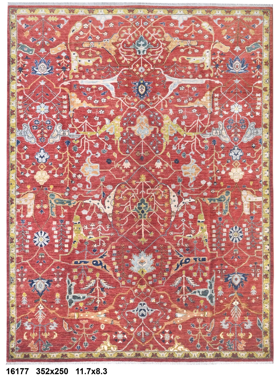 Bazm-e-Shikar Afghan hand-knotted Ghazni wool rug, overhead view