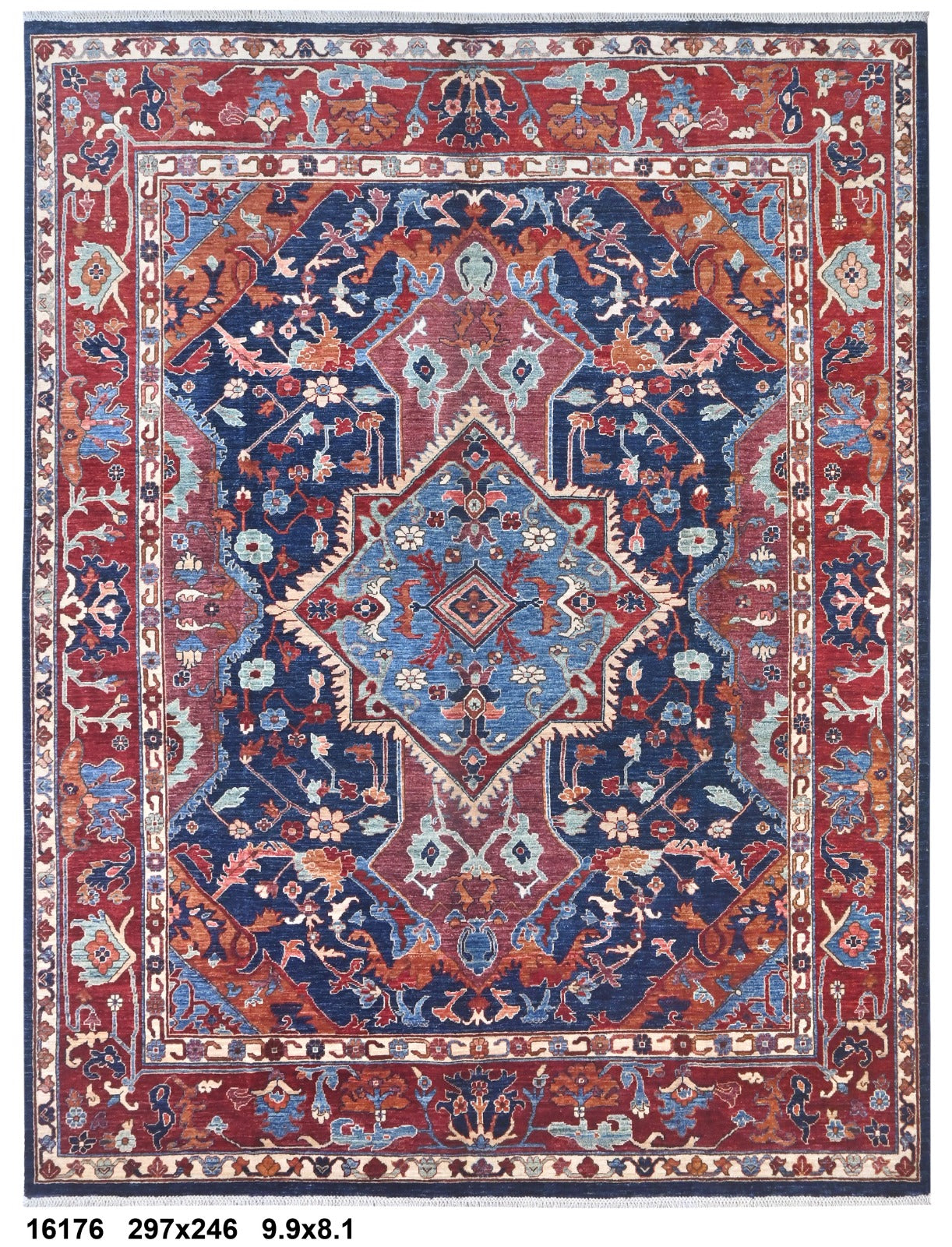 Lajvard-e-Herat Afghan hand-knotted Ghazni wool rug, overhead view