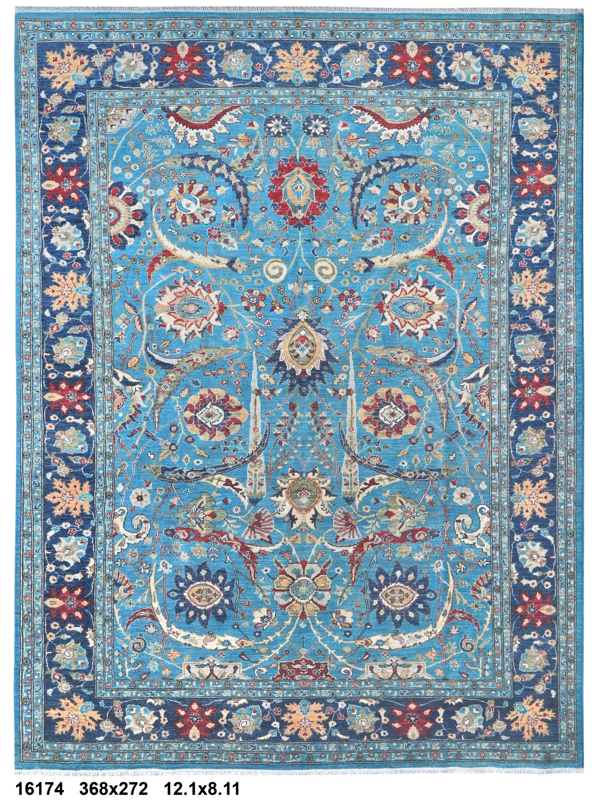 Firuzeh-e-Kabul Afghan hand-knotted Ghazni wool rug, overhead view