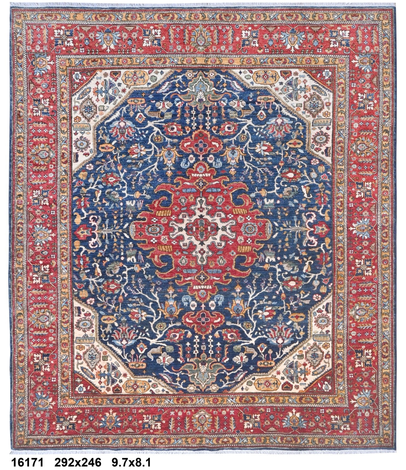 Taj-e-Shab Afghan hand-knotted Ghazni wool rug, overhead view