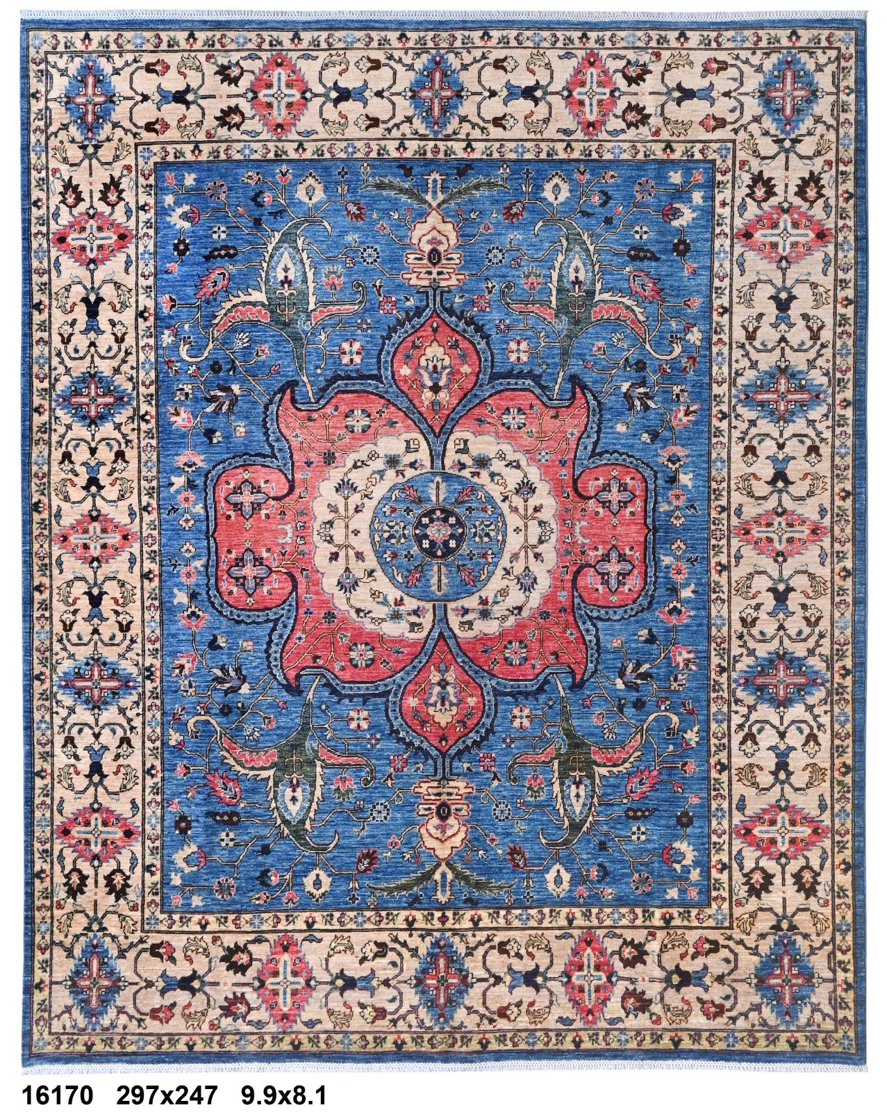 Gohar-e-Aseman Afghan hand-knotted Ghazni wool rug, overhead view