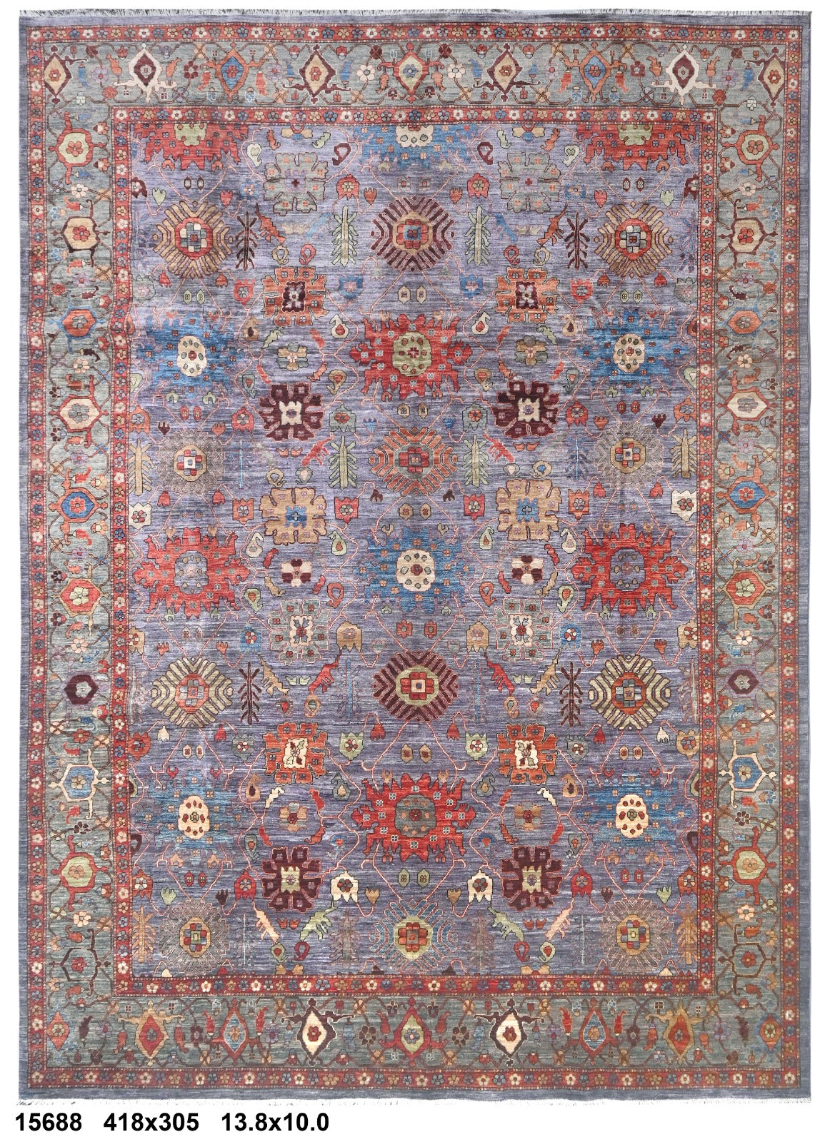 Meh-e-Hazarajat Afghan hand-knotted Ghazni wool rug, overhead view